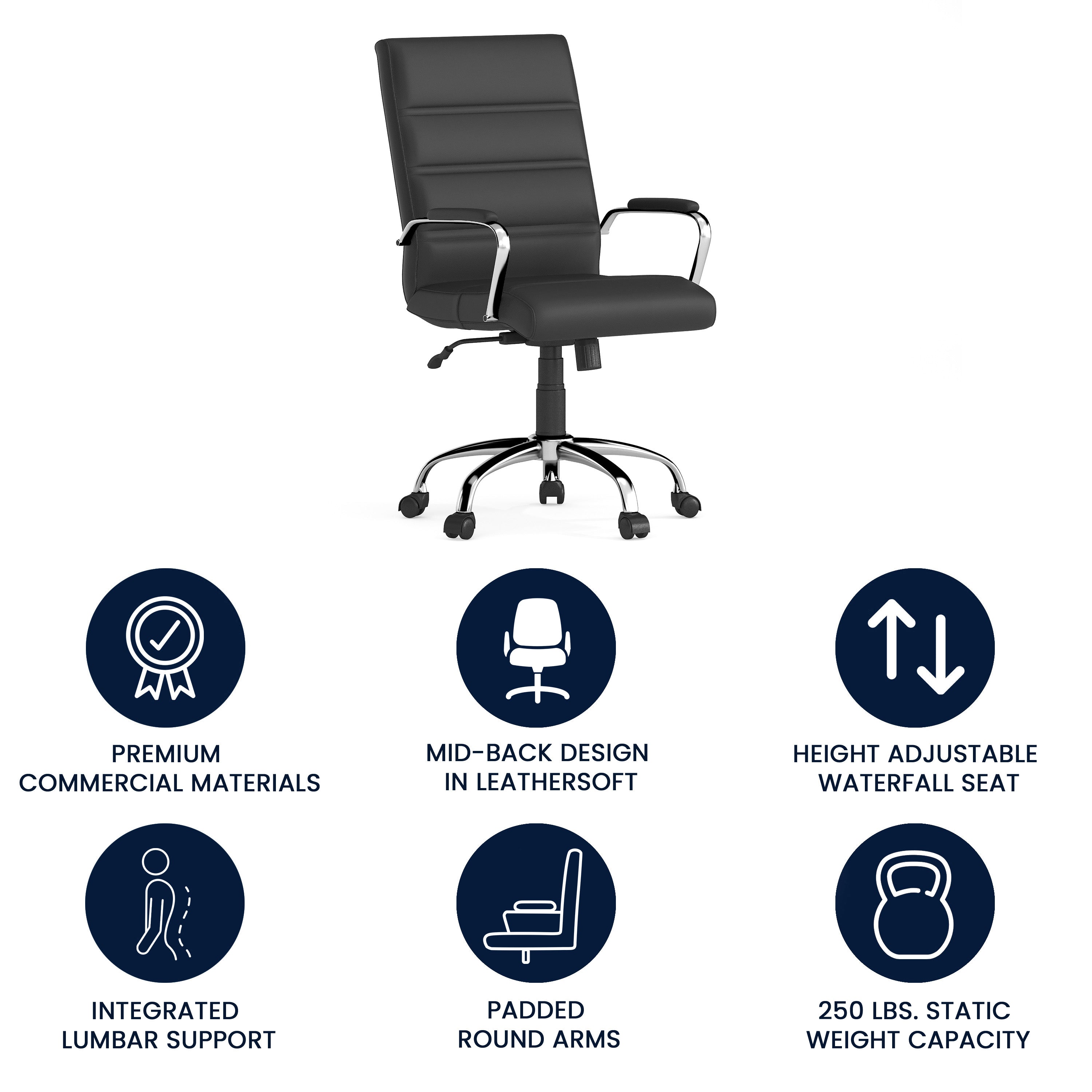 Mid-Back Executive Swivel Office Chair with Metal Frame and Arms