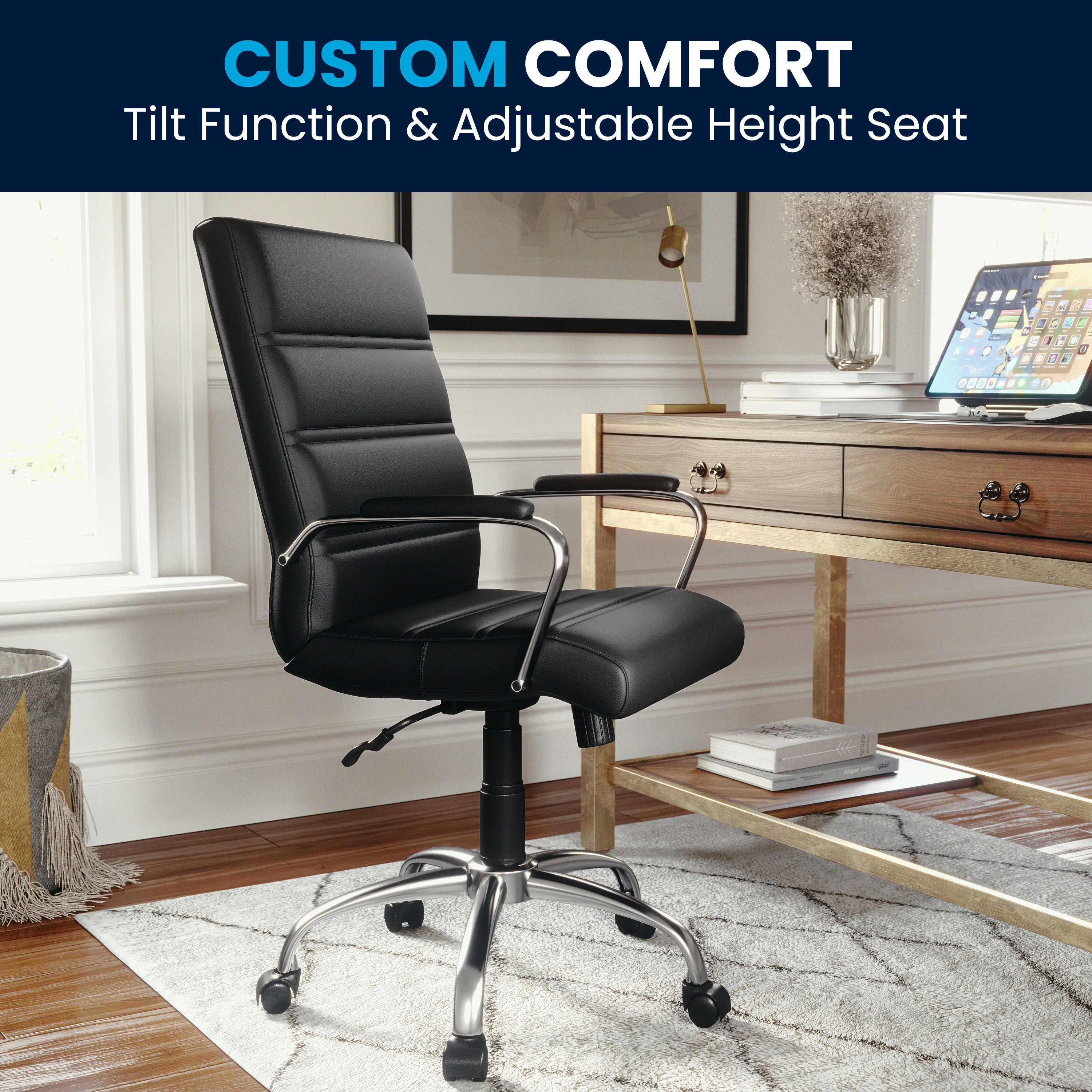 Mid-Back Executive Swivel Office Chair with Metal Frame and Arms