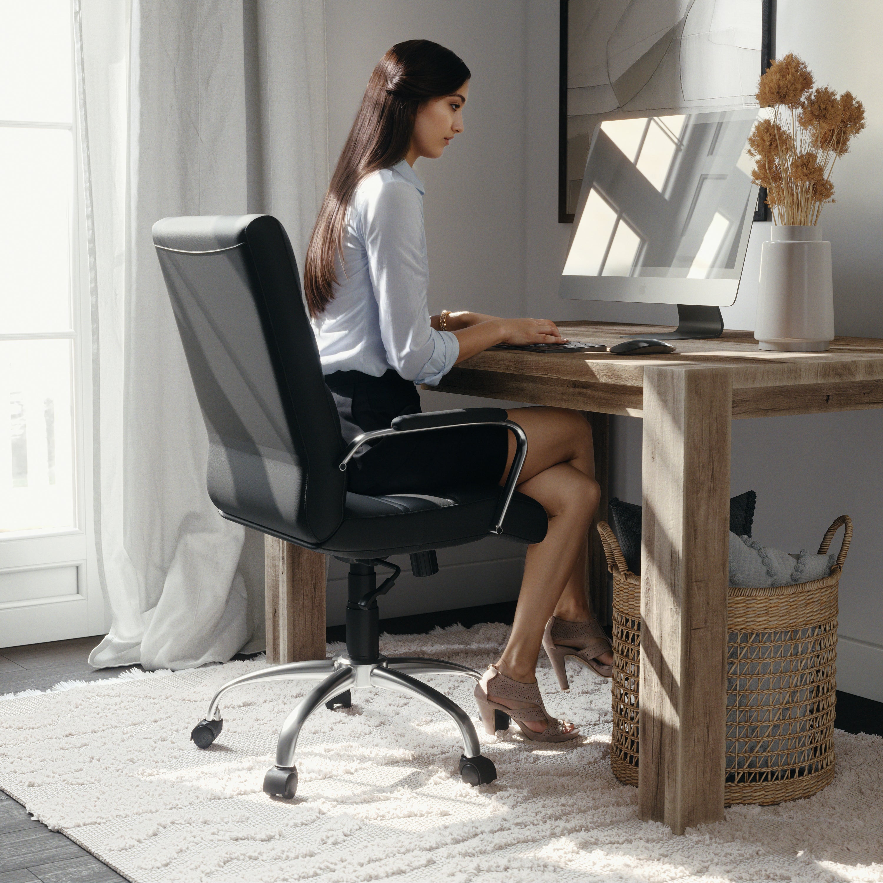 Mid-Back Executive Swivel Office Chair with Metal Frame and Arms