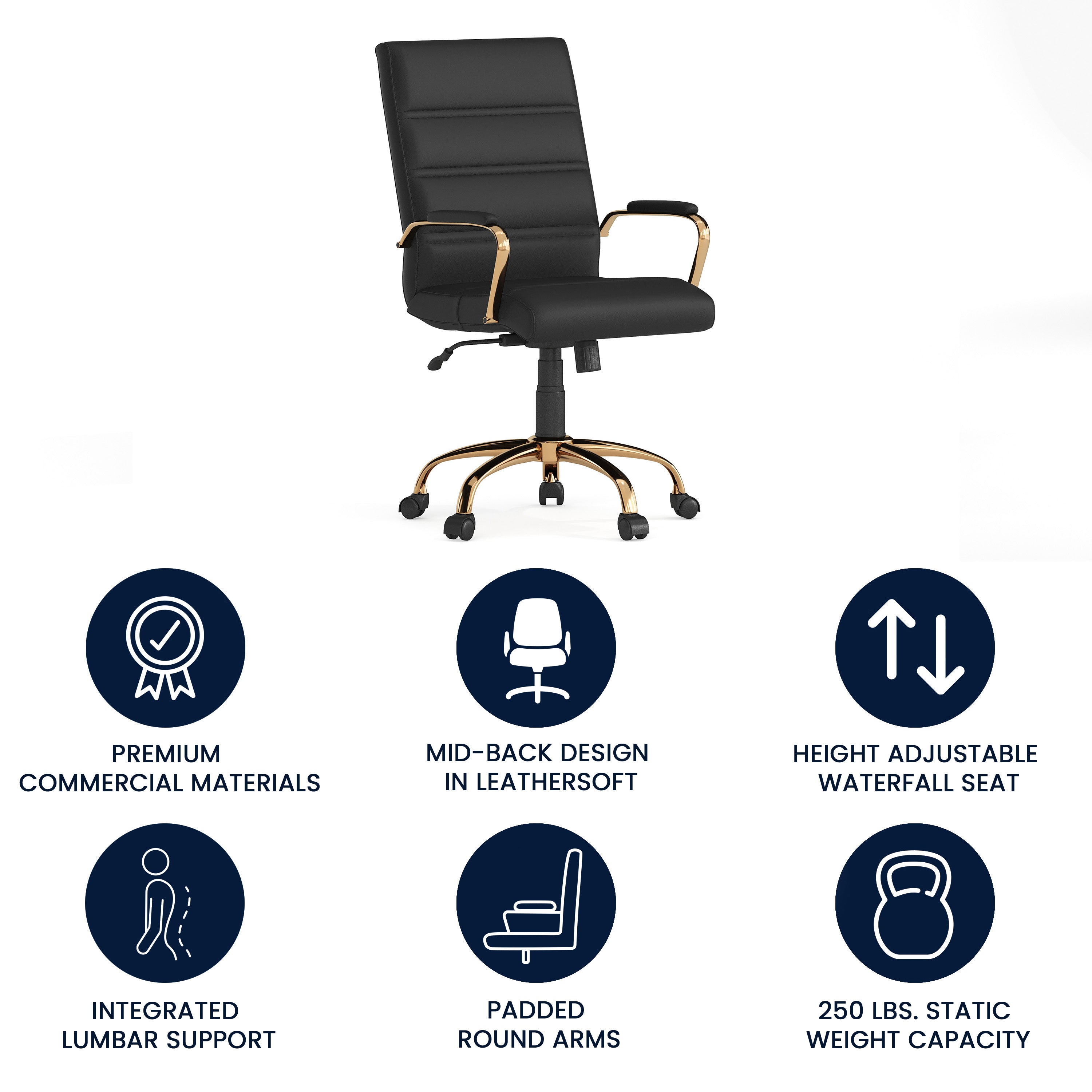 Mid-Back Executive Swivel Office Chair with Metal Frame and Arms