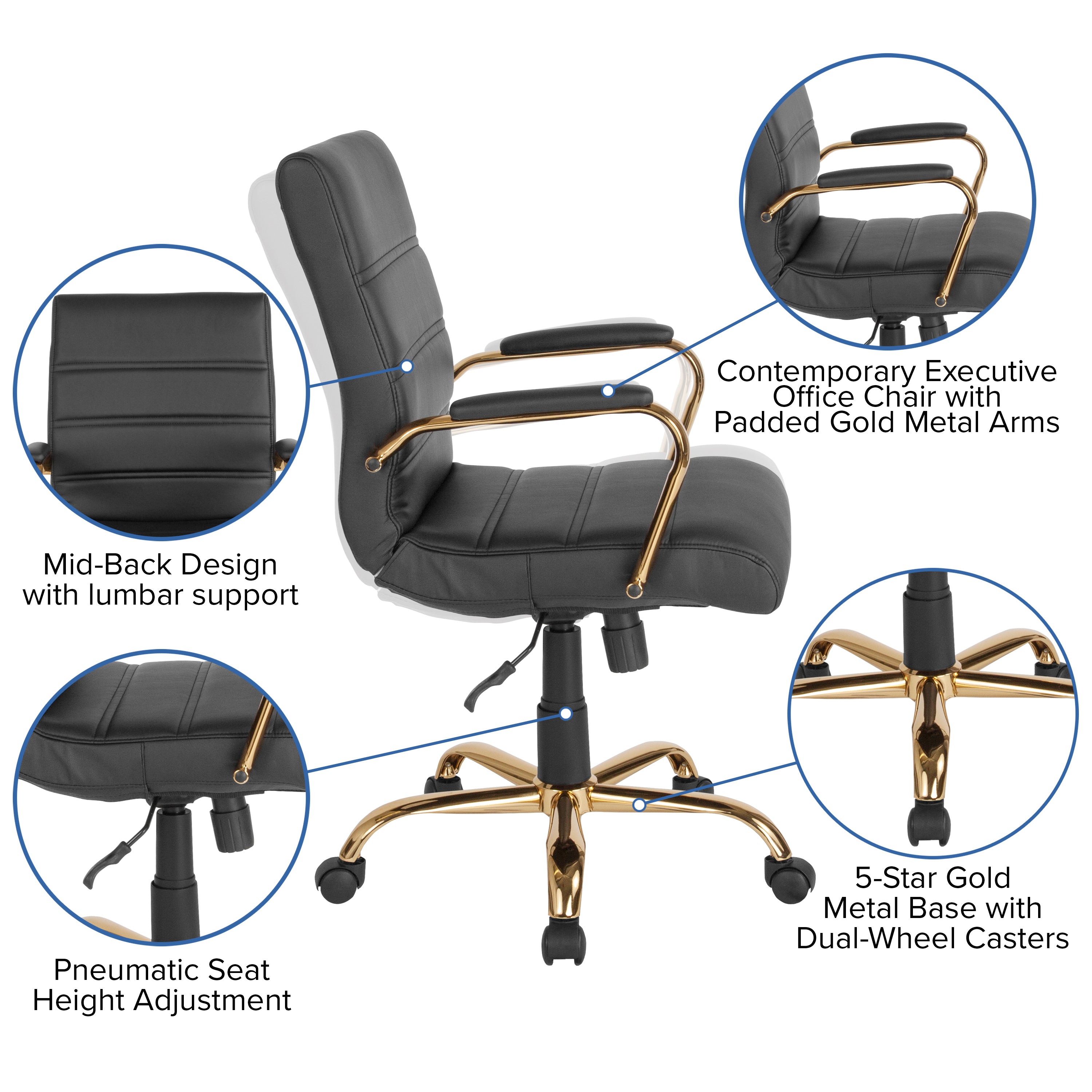Mid-Back Executive Swivel Office Chair with Metal Frame and Arms
