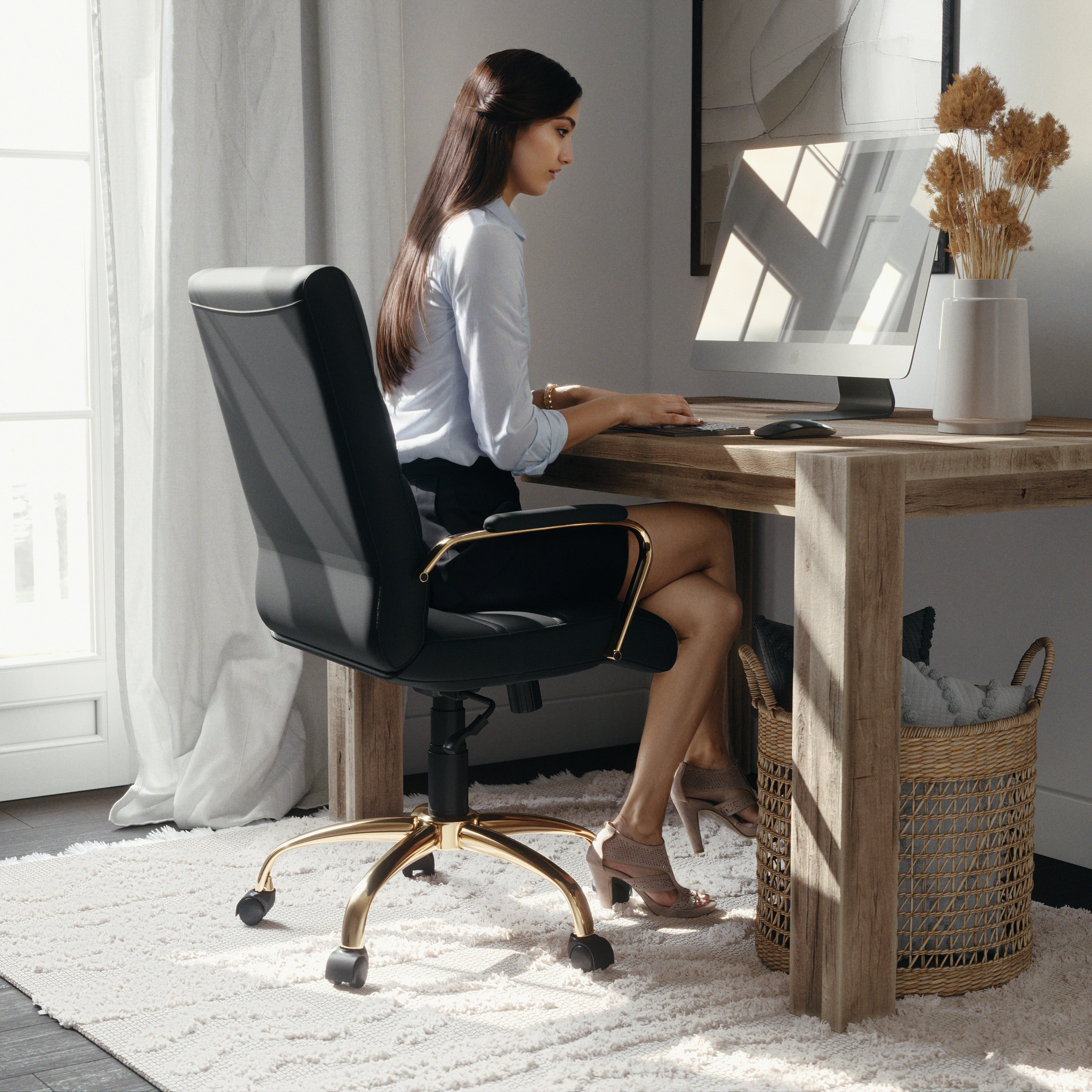 Mid-Back Executive Swivel Office Chair with Metal Frame and Arms