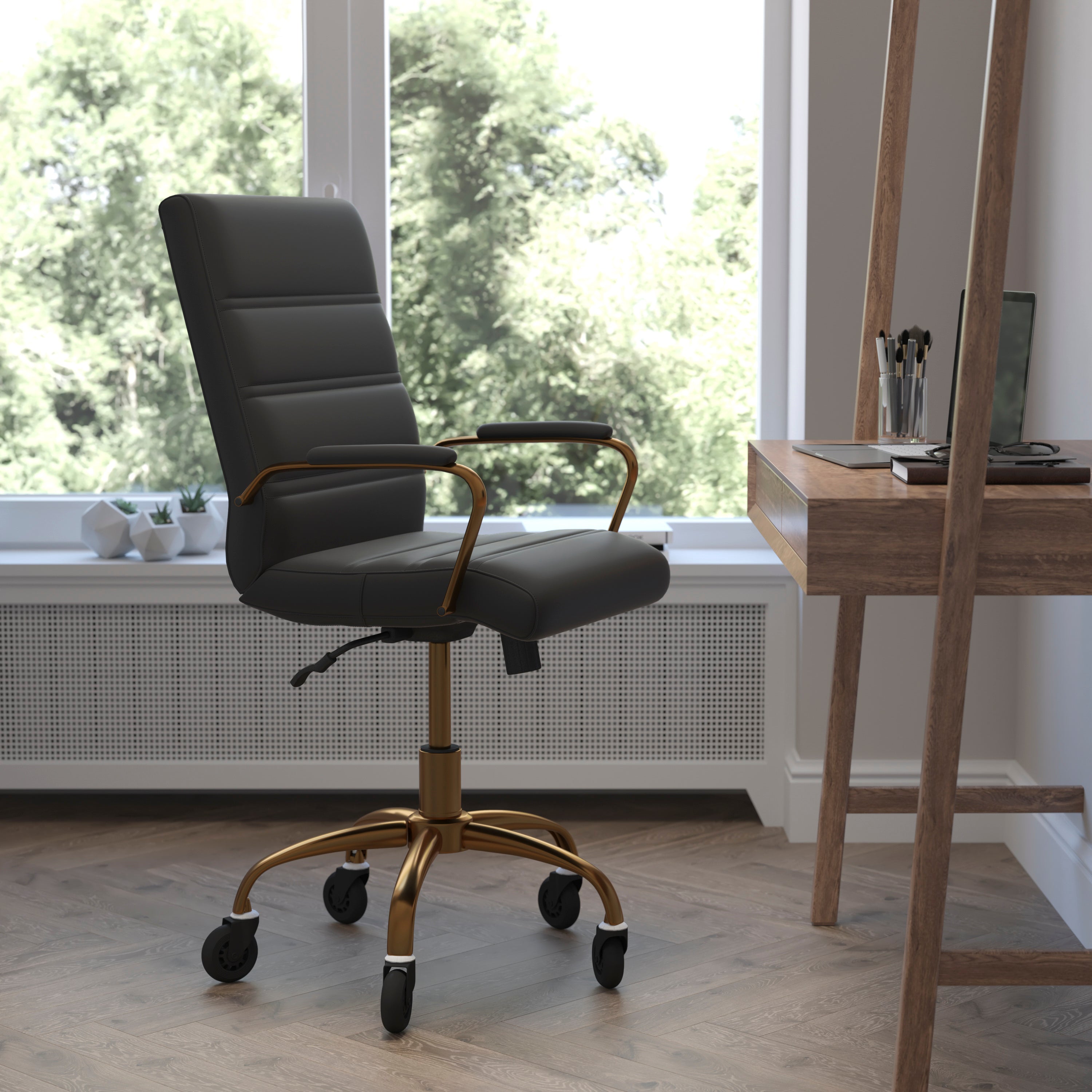 Camilia Mid-Back Executive Swivel Office Chair with Arms, and Transparent Roller Wheels