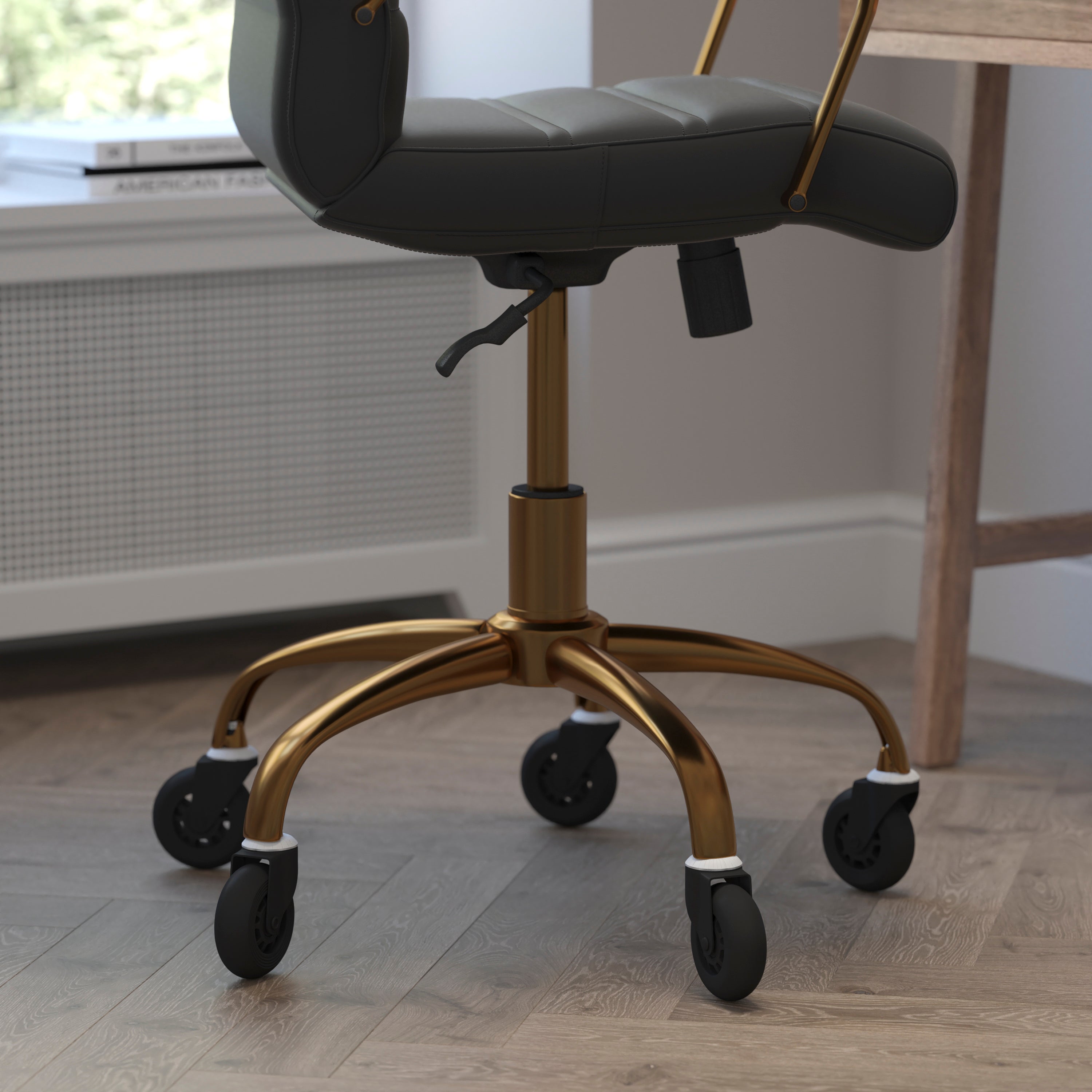 Camilia Mid-Back Executive Swivel Office Chair with Arms, and Transparent Roller Wheels