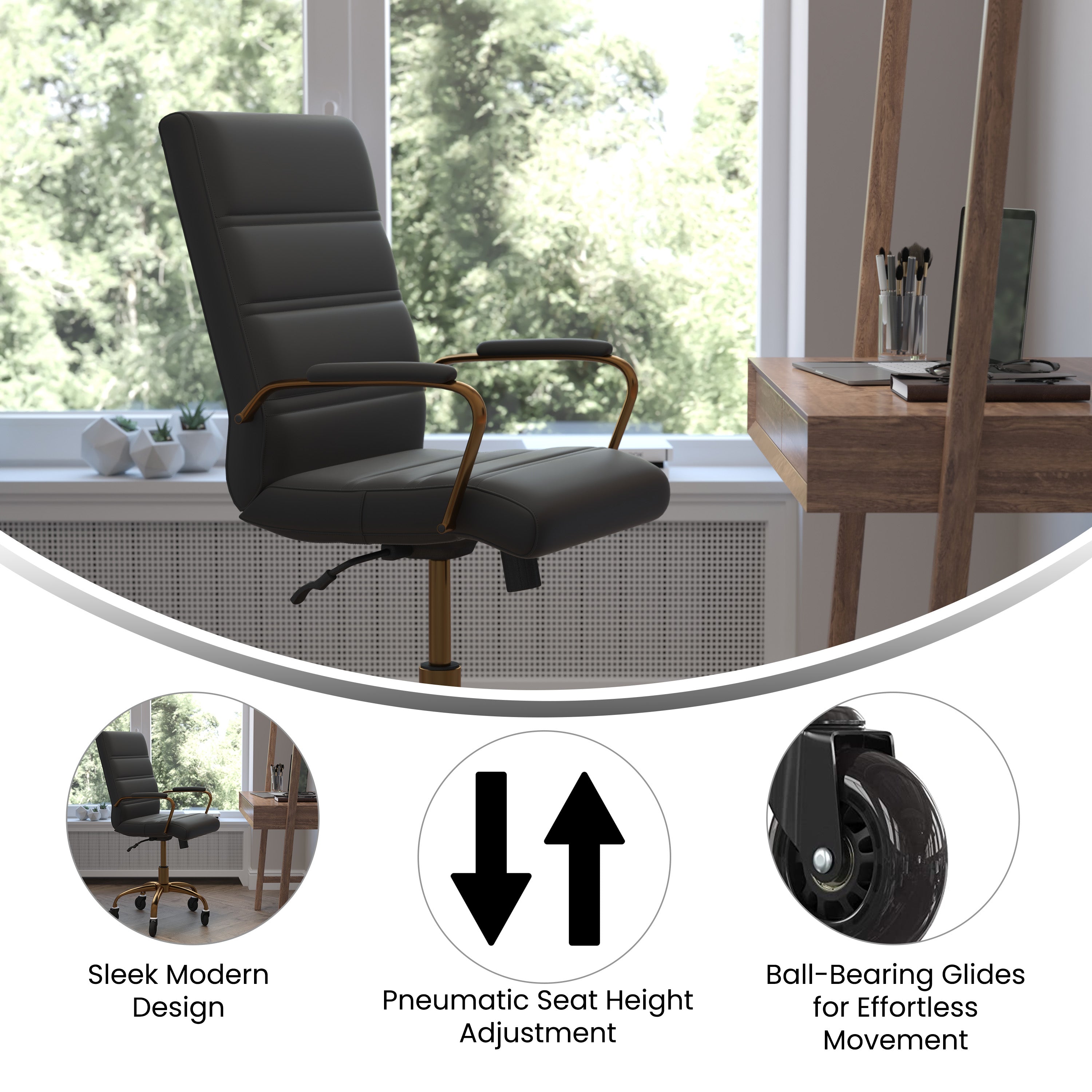 Camilia Mid-Back Executive Swivel Office Chair with Arms, and Transparent Roller Wheels