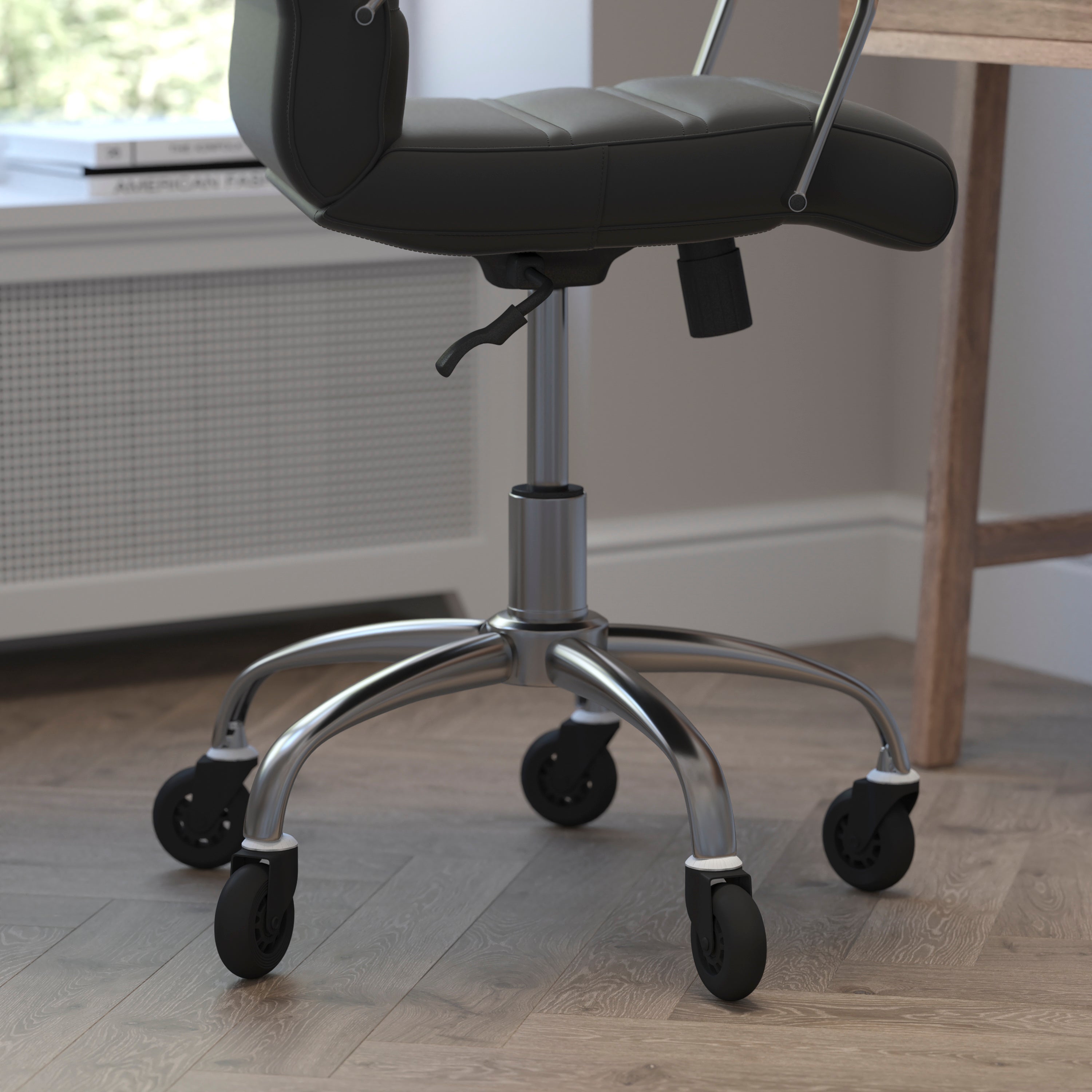 Camilia Mid-Back Executive Swivel Office Chair with Arms, and Transparent Roller Wheels