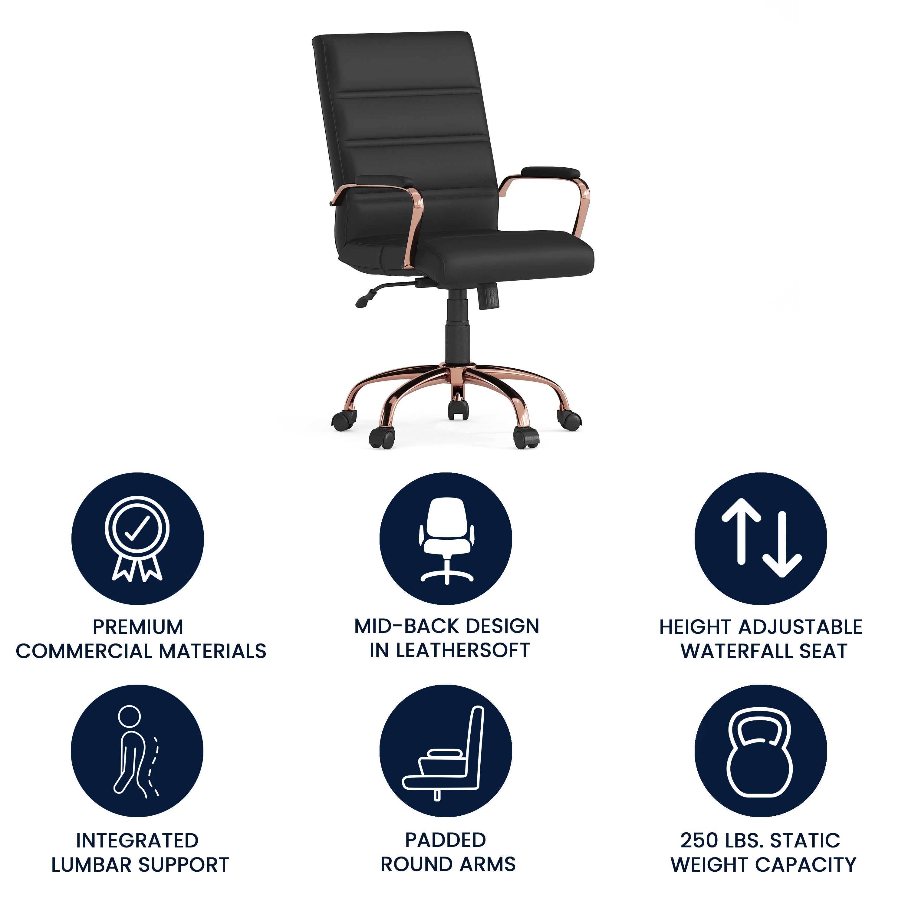 Mid-Back Executive Swivel Office Chair with Metal Frame and Arms