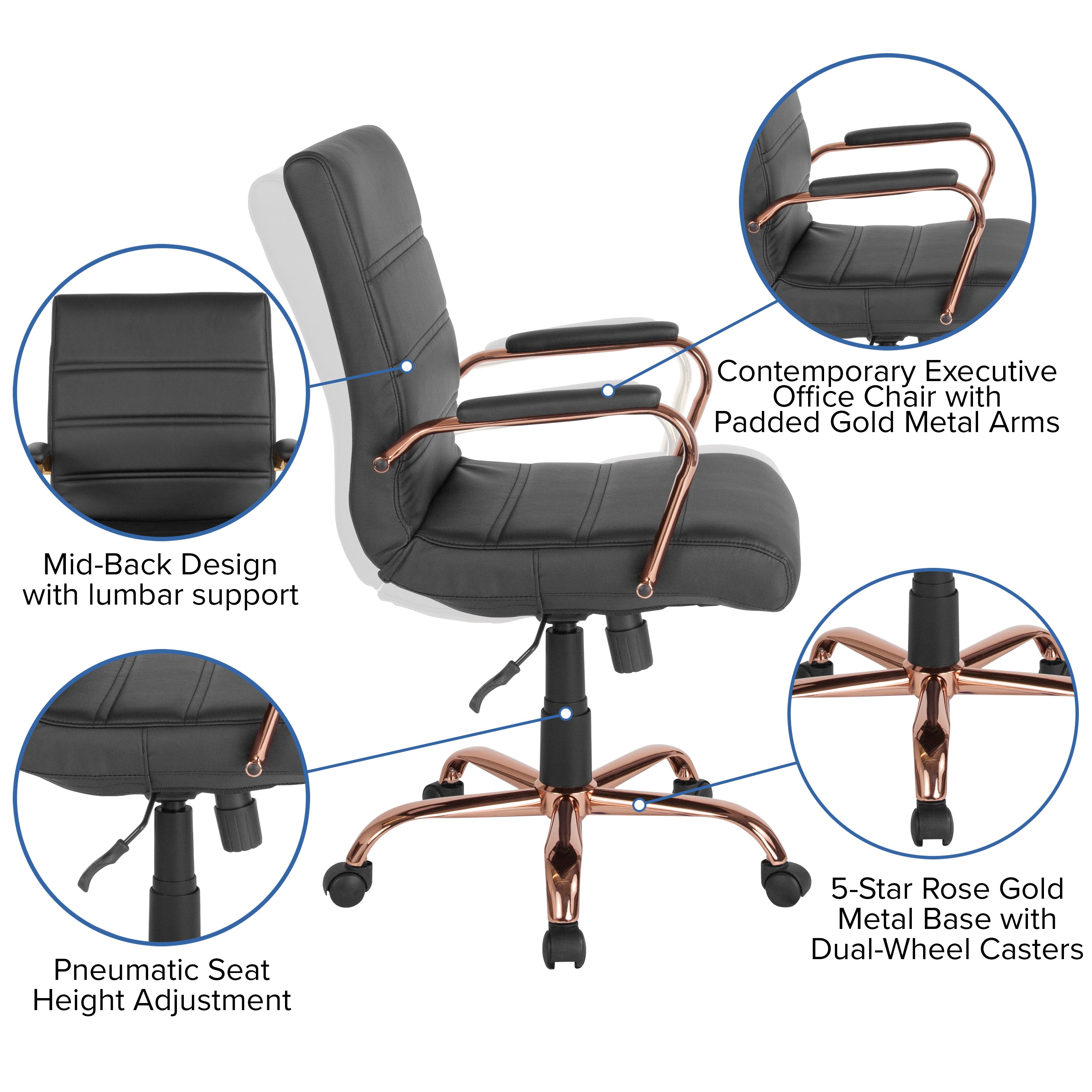 Mid-Back Executive Swivel Office Chair with Metal Frame and Arms