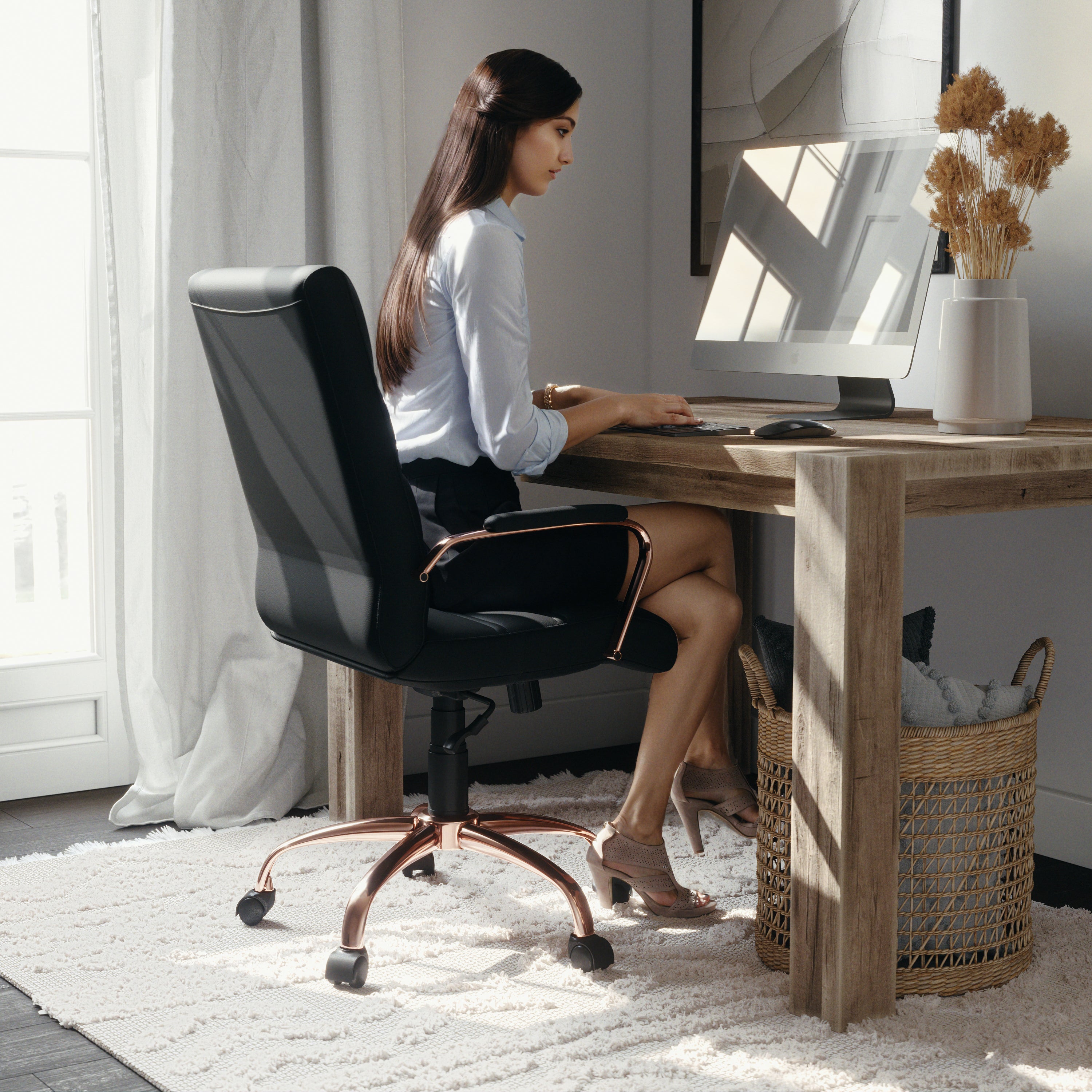 Mid-Back Executive Swivel Office Chair with Metal Frame and Arms