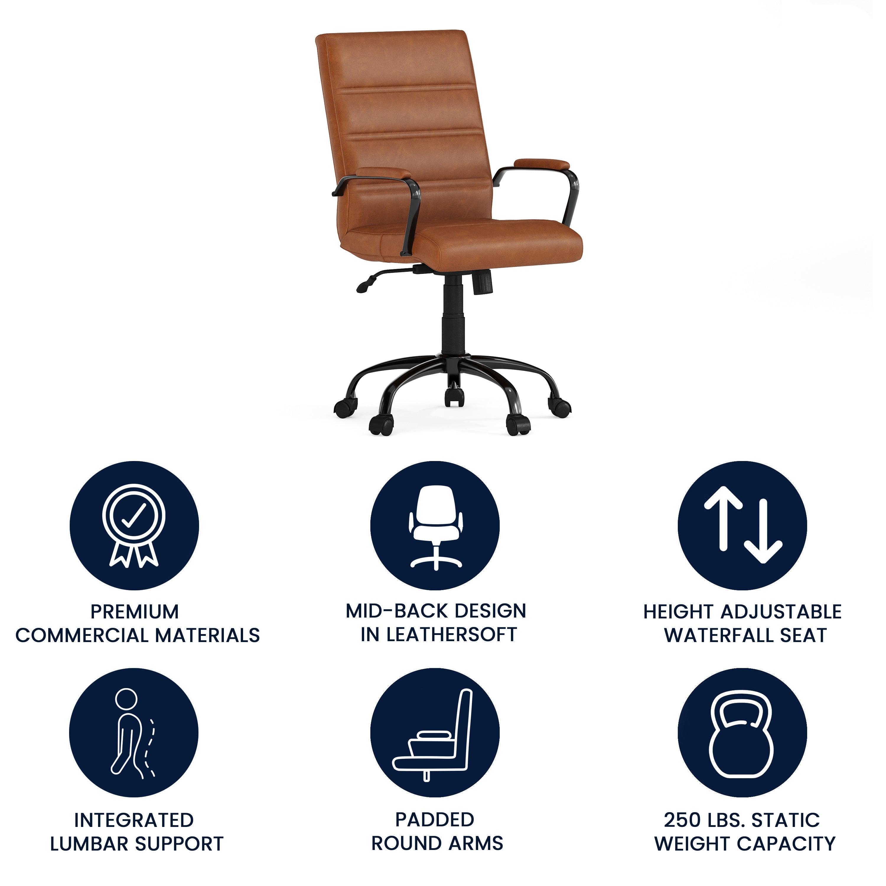 Mid-Back Executive Swivel Office Chair with Metal Frame and Arms