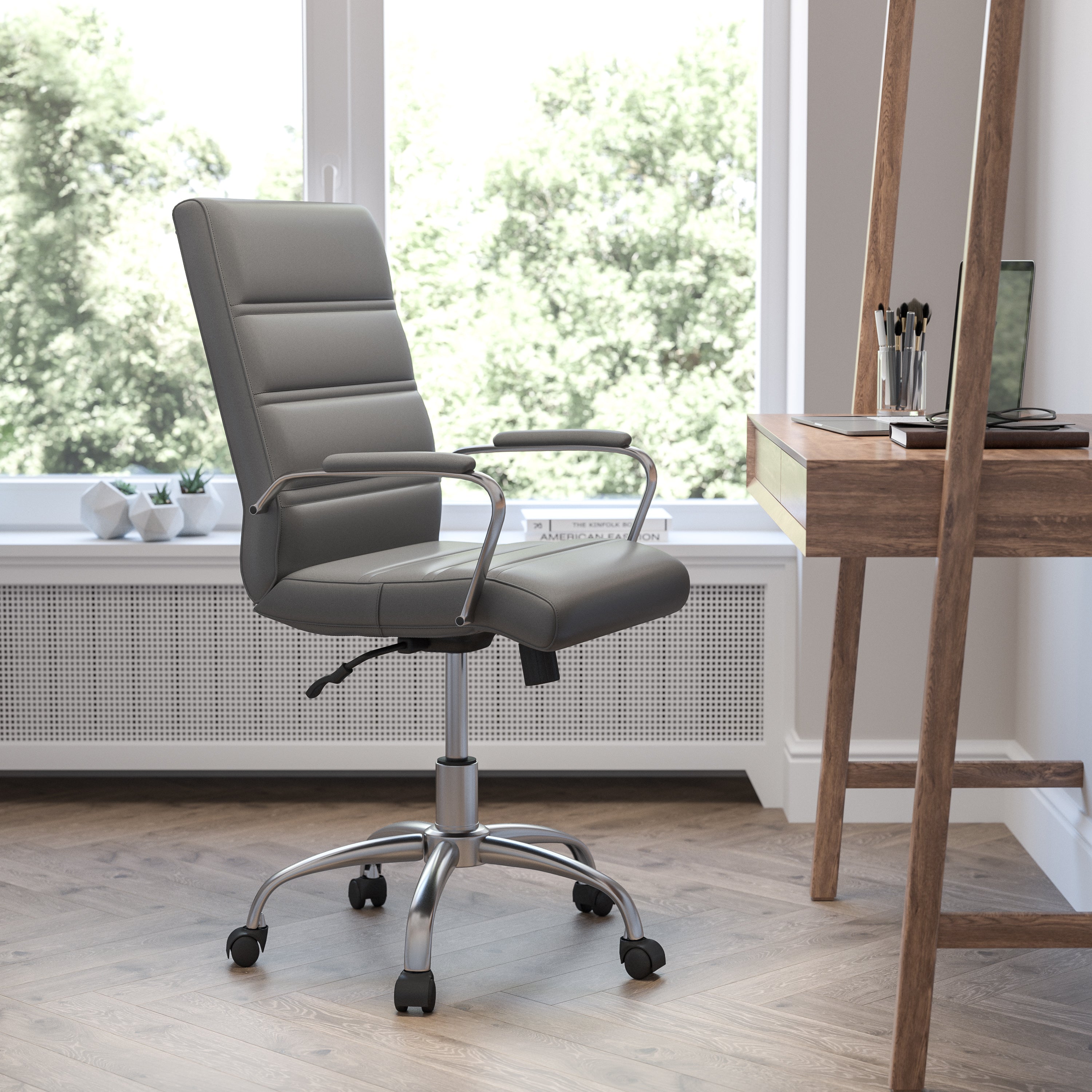 Mid-Back Executive Swivel Office Chair with Metal Frame and Arms