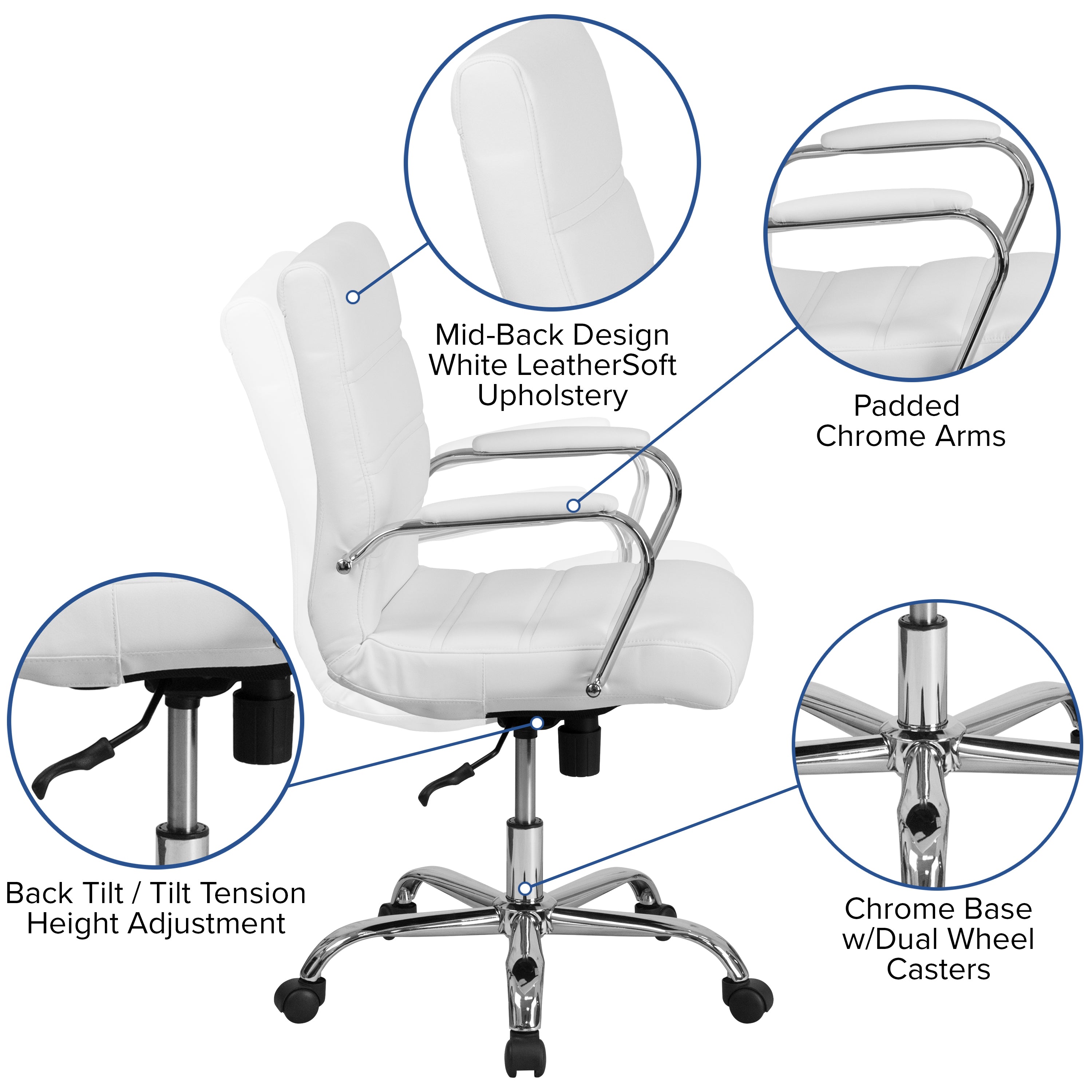 Mid-Back Executive Swivel Office Chair with Metal Frame and Arms