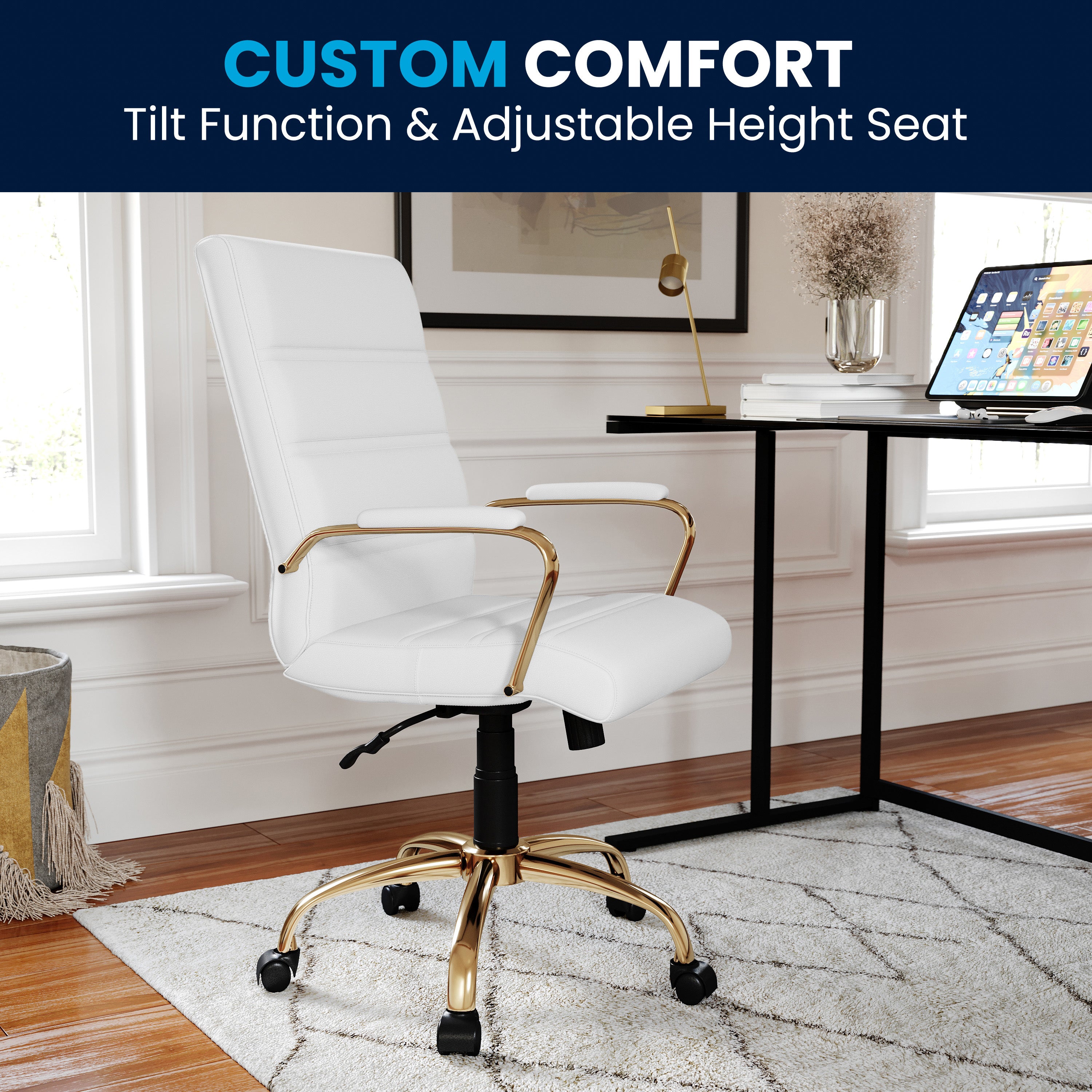 Mid-Back Executive Swivel Office Chair with Metal Frame and Arms