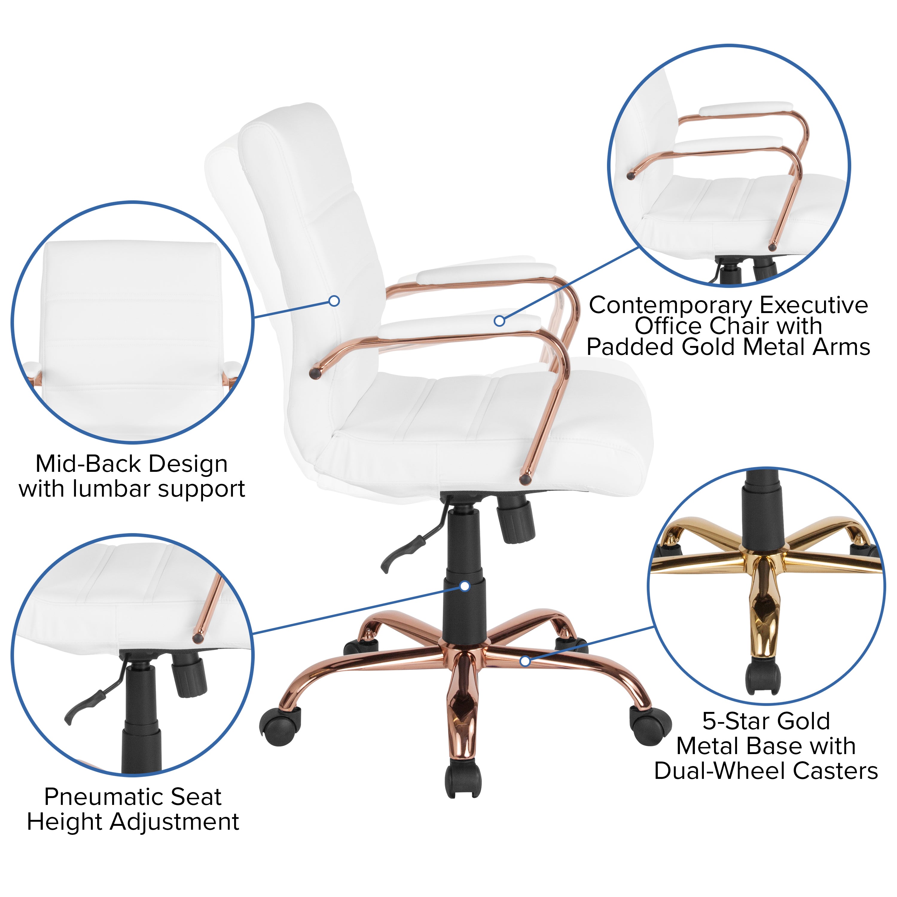 Mid-Back Executive Swivel Office Chair with Metal Frame and Arms