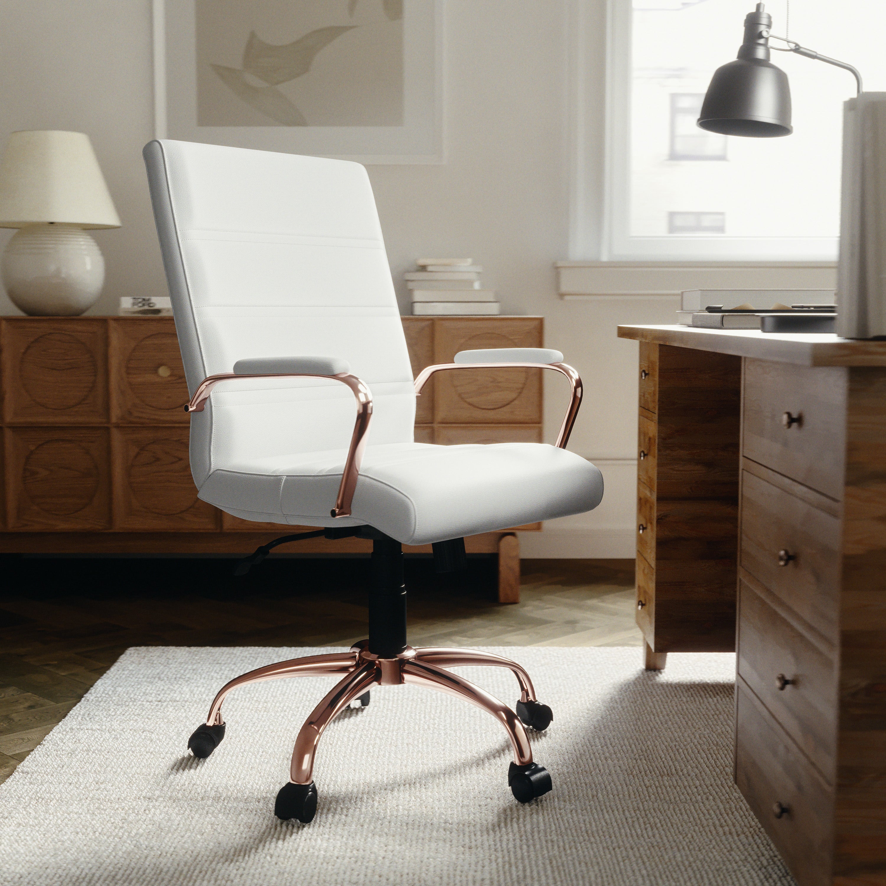 Mid-Back Executive Swivel Office Chair with Metal Frame and Arms