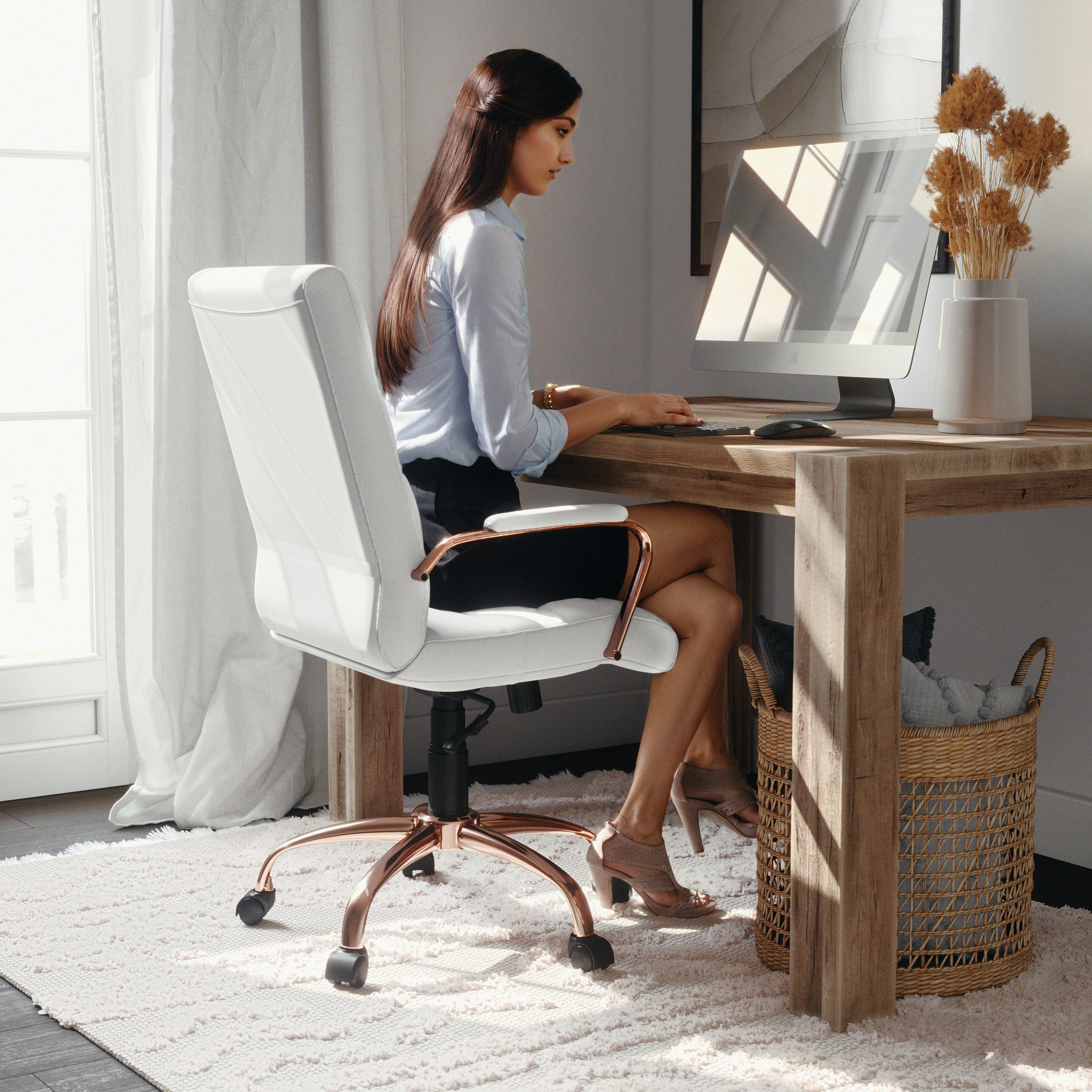 Mid-Back Executive Swivel Office Chair with Metal Frame and Arms