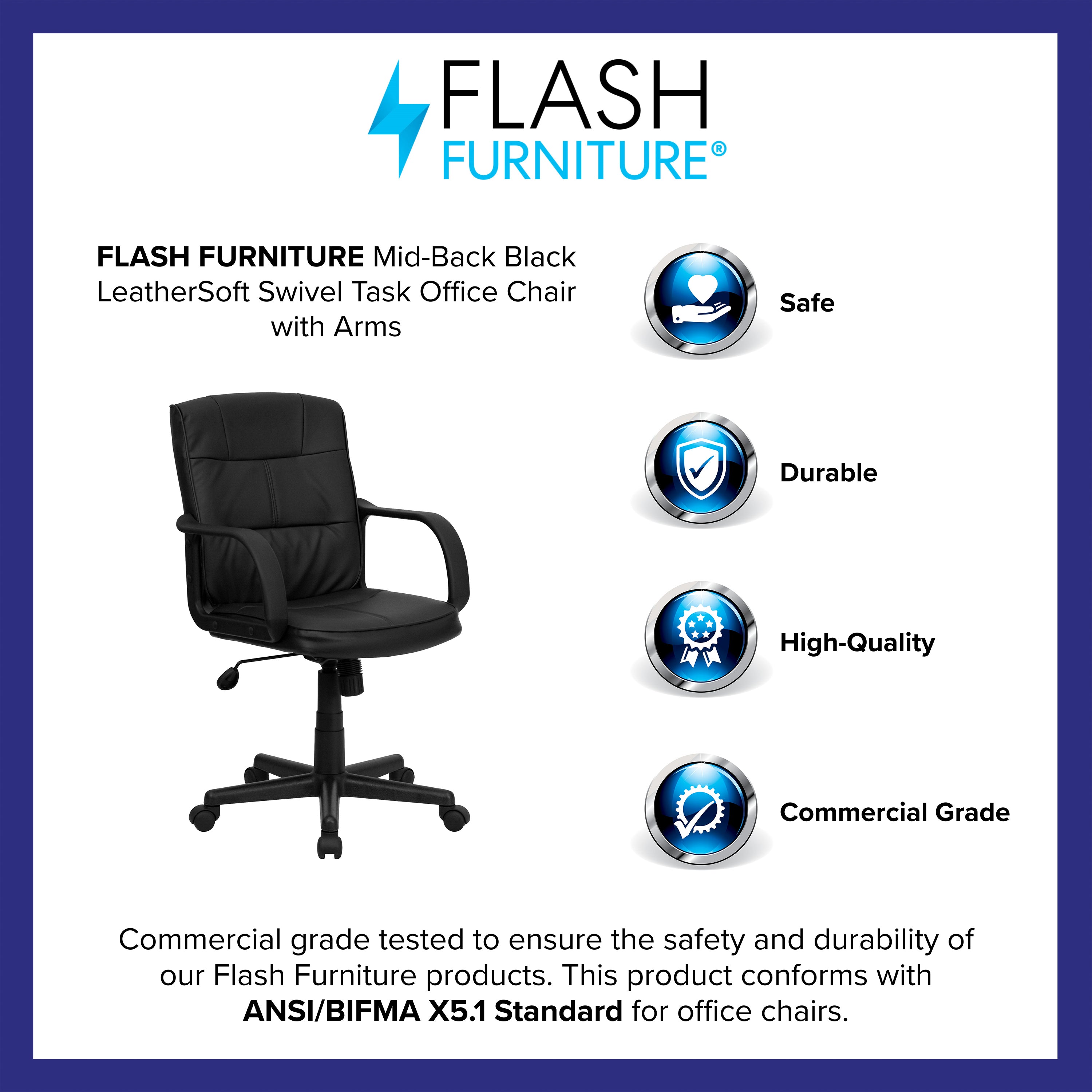 Mid-Back LeatherSoft Swivel Task Office Chair with Arms-Office Chair-Flash Furniture-Wall2Wall Furnishings