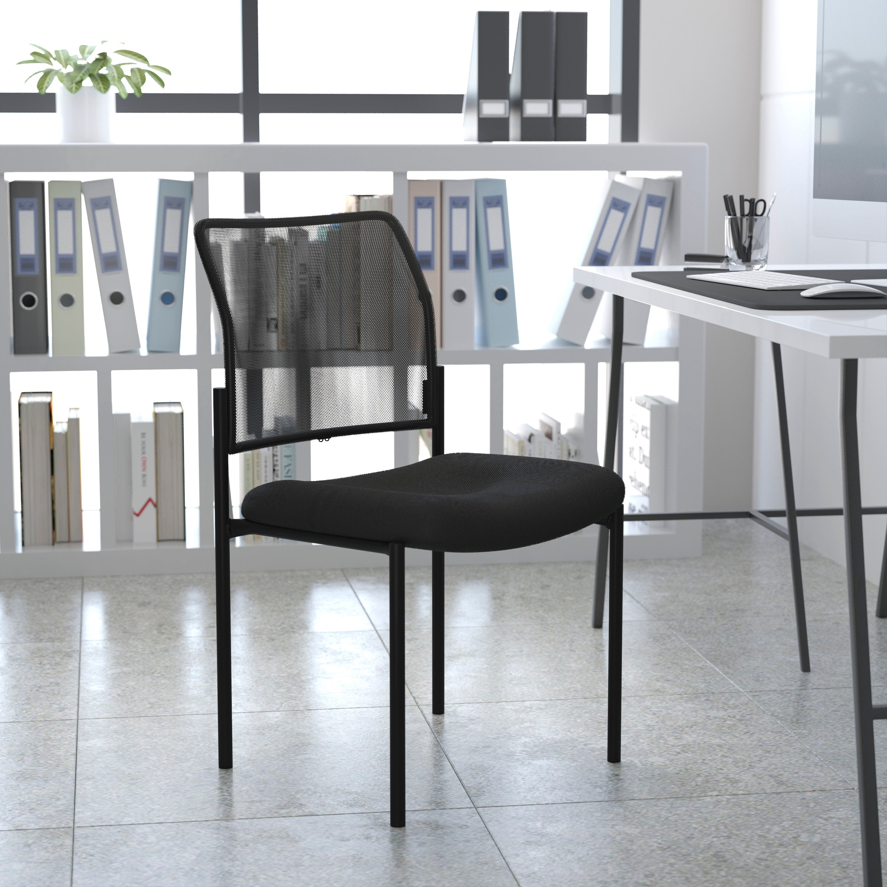 Mesh Comfortable Stackable Steel Side Chair-Mesh Side Stack Chair-Flash Furniture-Wall2Wall Furnishings