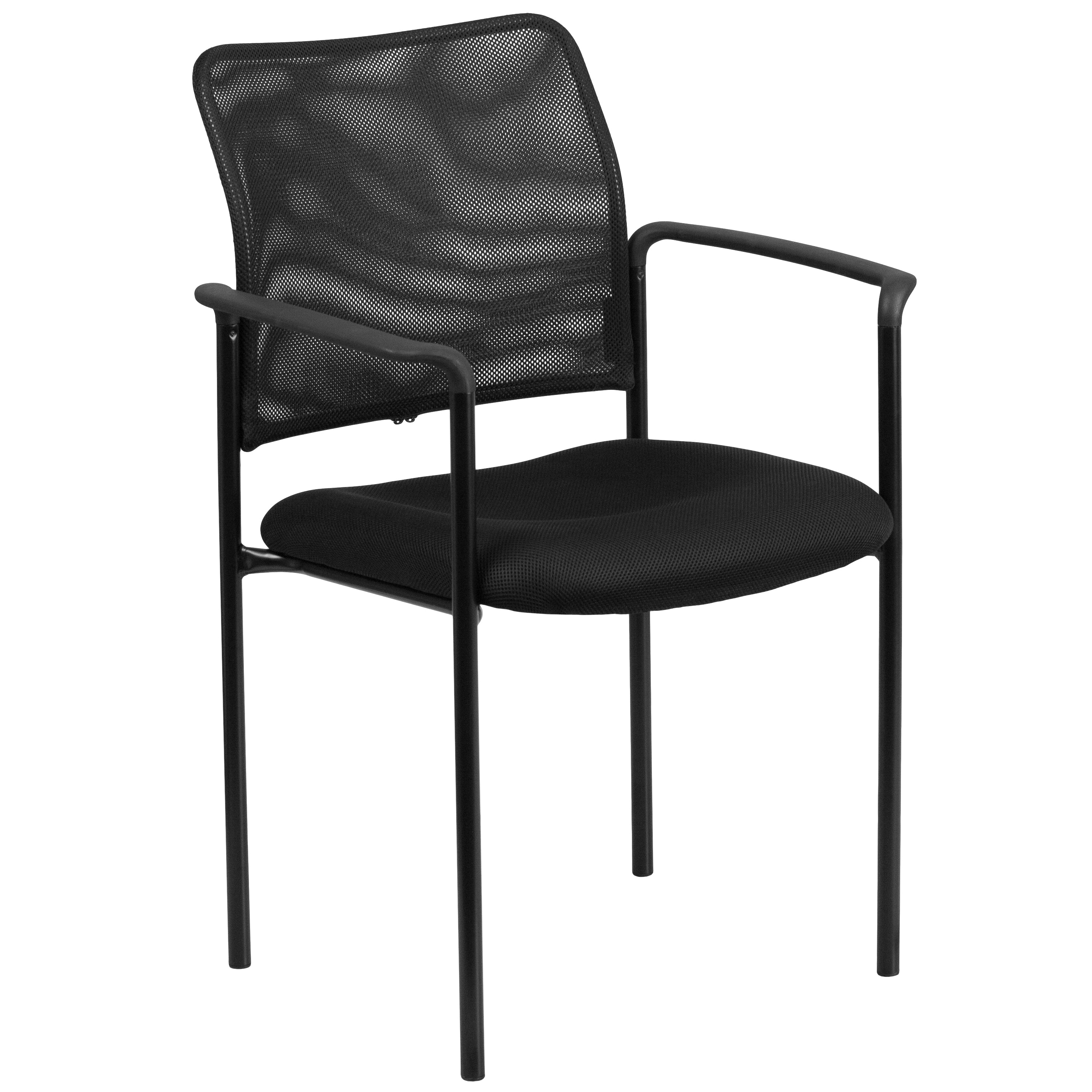 Mesh Comfortable Stackable Steel Side Chair with Arms-Mesh Side Stack Chair-Flash Furniture-Wall2Wall Furnishings