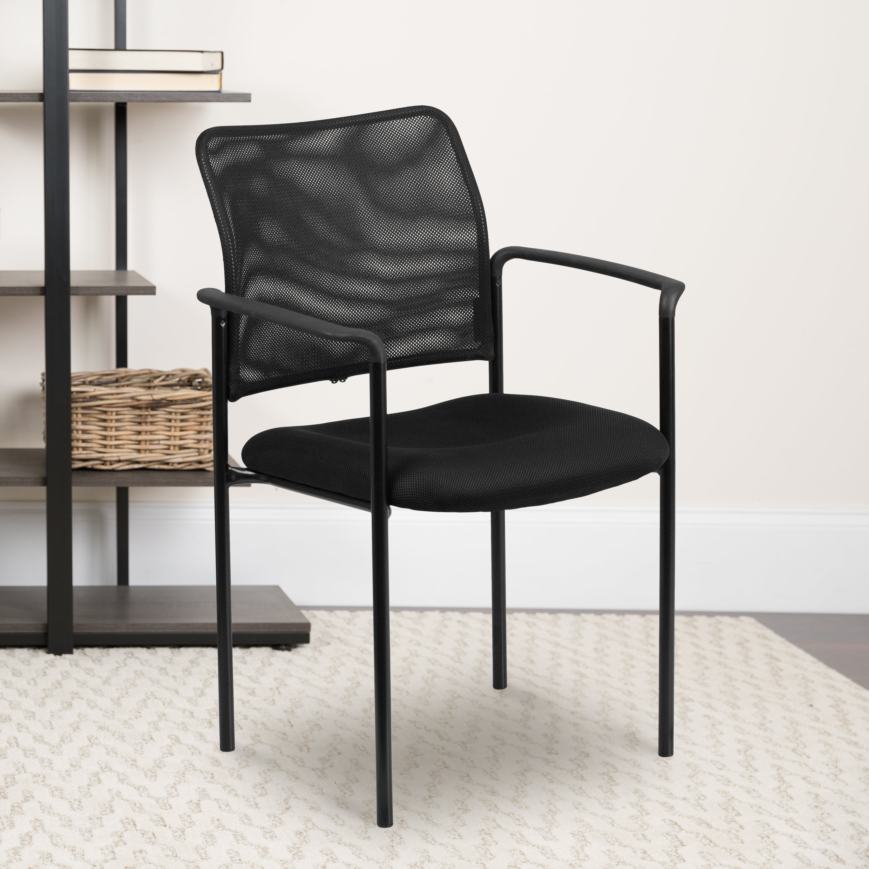 Mesh Comfortable Stackable Steel Side Chair with Arms-Mesh Side Stack Chair-Flash Furniture-Wall2Wall Furnishings