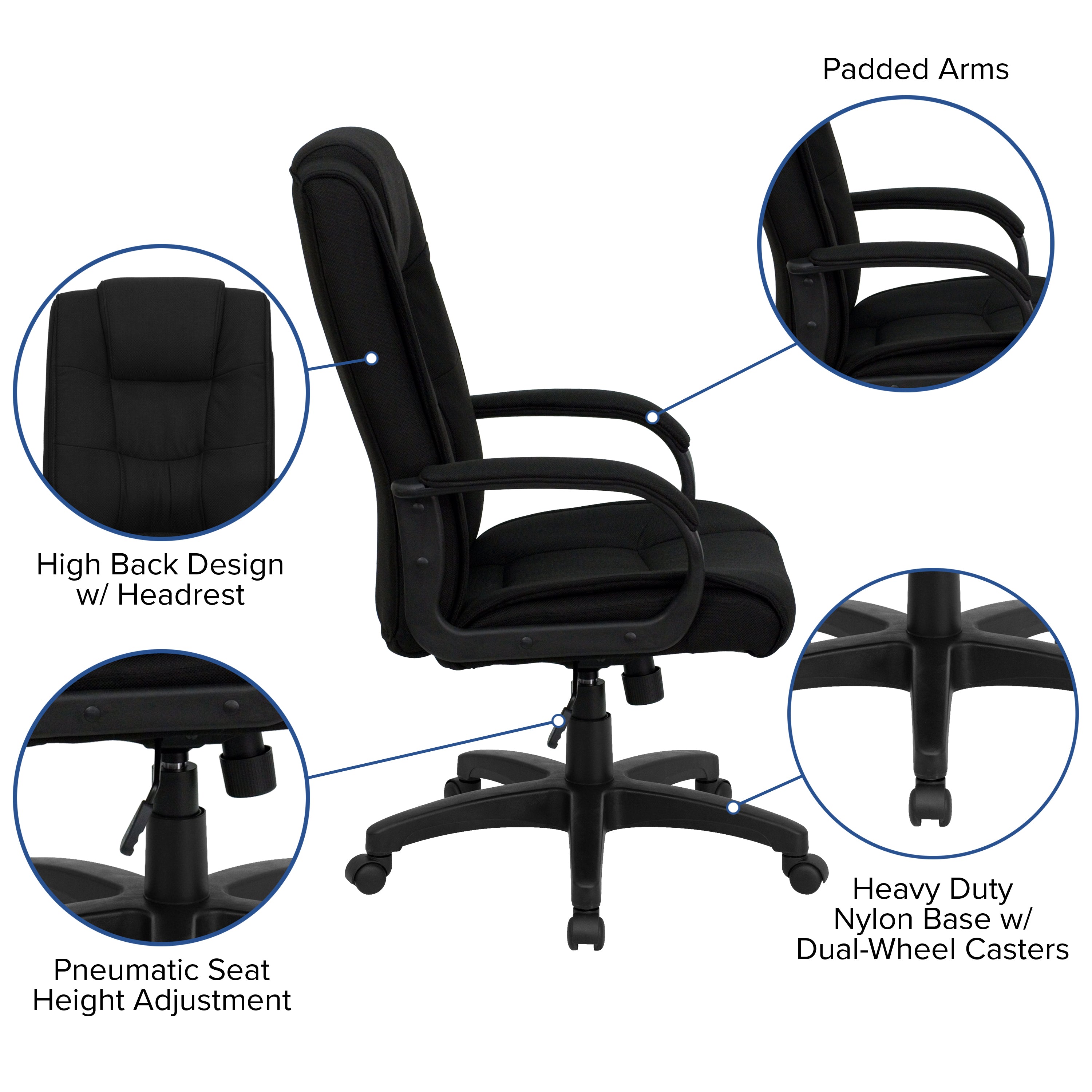 High Back Multi-Line Stitch Upholstered Executive Swivel Office Chair with Arms