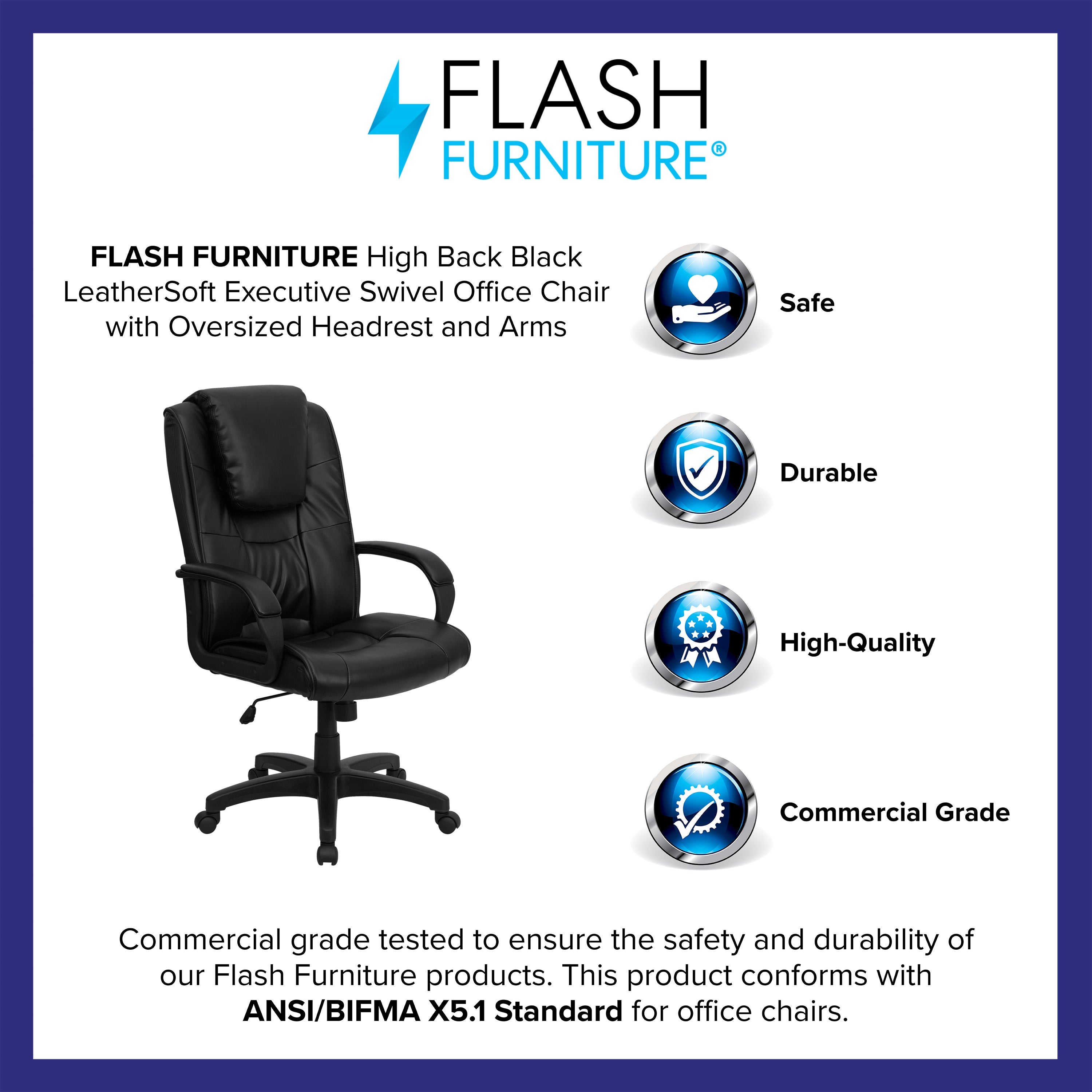 High Back LeatherSoft Executive Swivel Office Chair with Oversized Headrest and Arms-Office Chair-Flash Furniture-Wall2Wall Furnishings