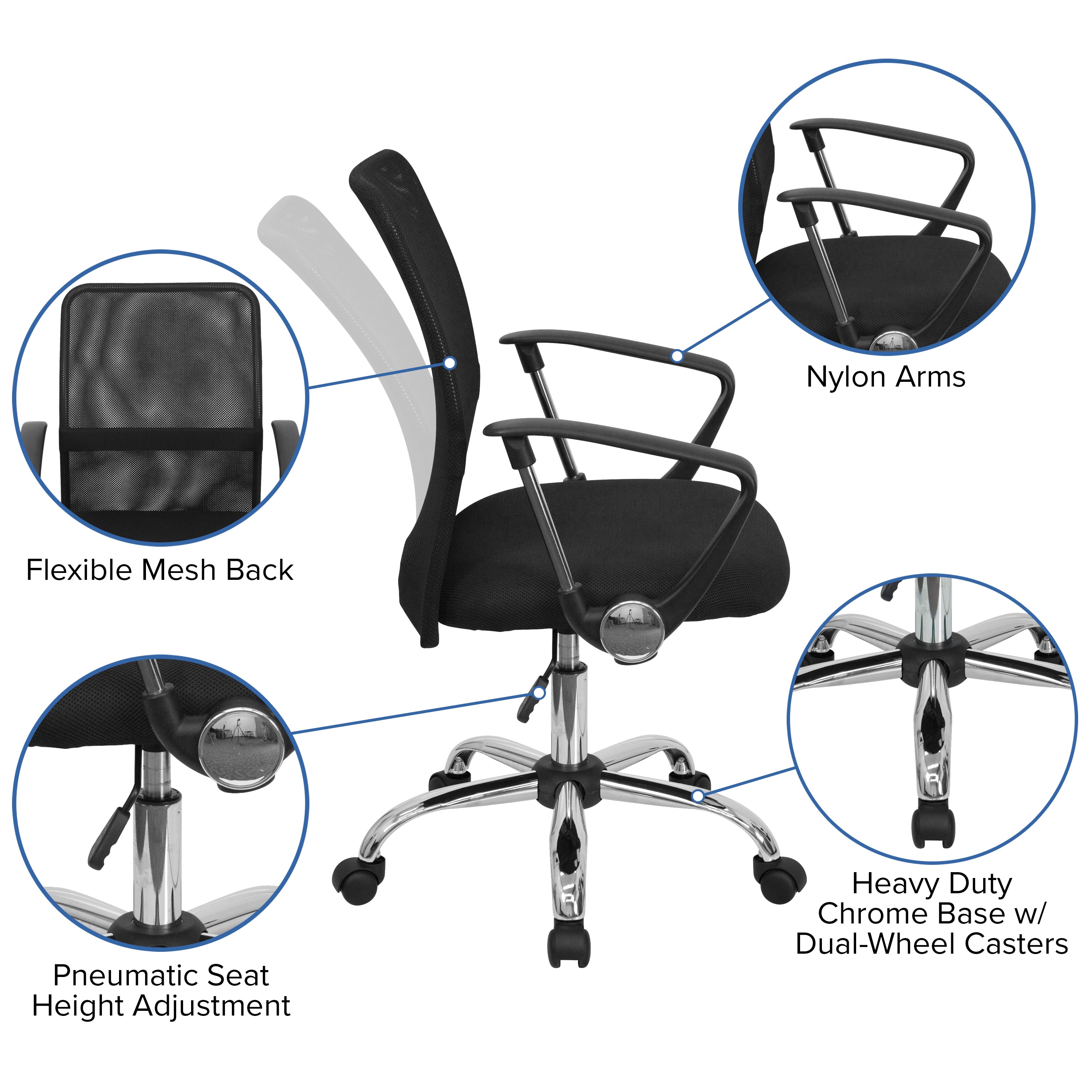 Mid-Back Mesh Swivel Task Office Chair with Lumbar Support Band and Arms