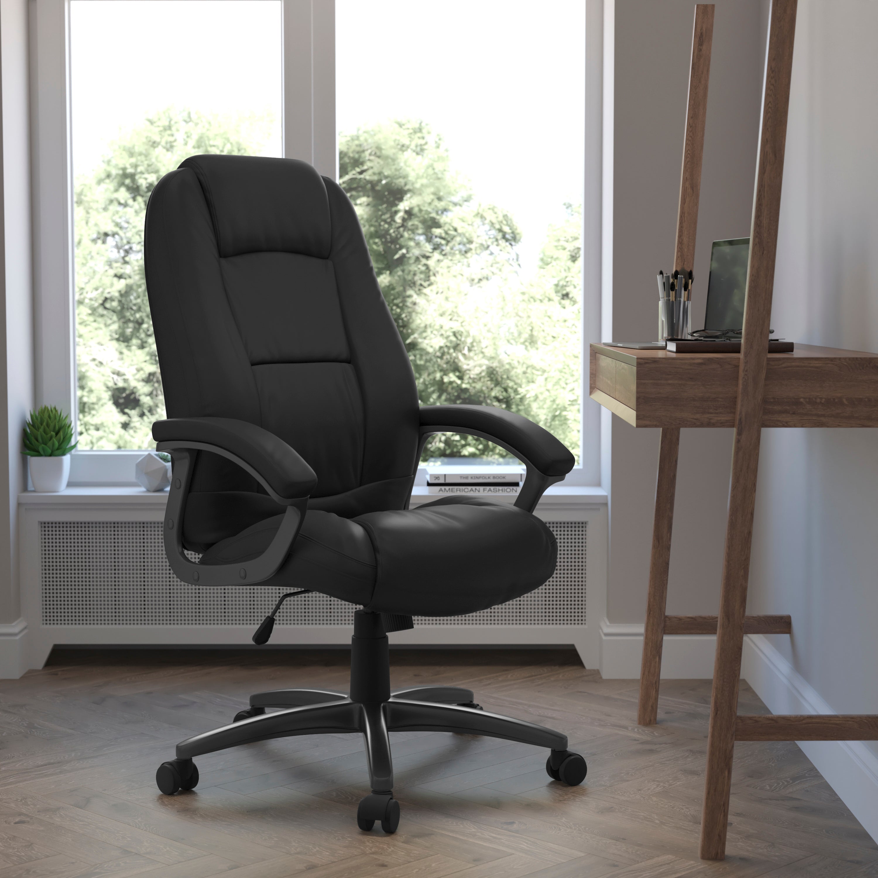 High Back LeatherSoft Executive Swivel Ergonomic Office Chair with Deep Curved Lumbar and Arms-Office Chair-Flash Furniture-Wall2Wall Furnishings