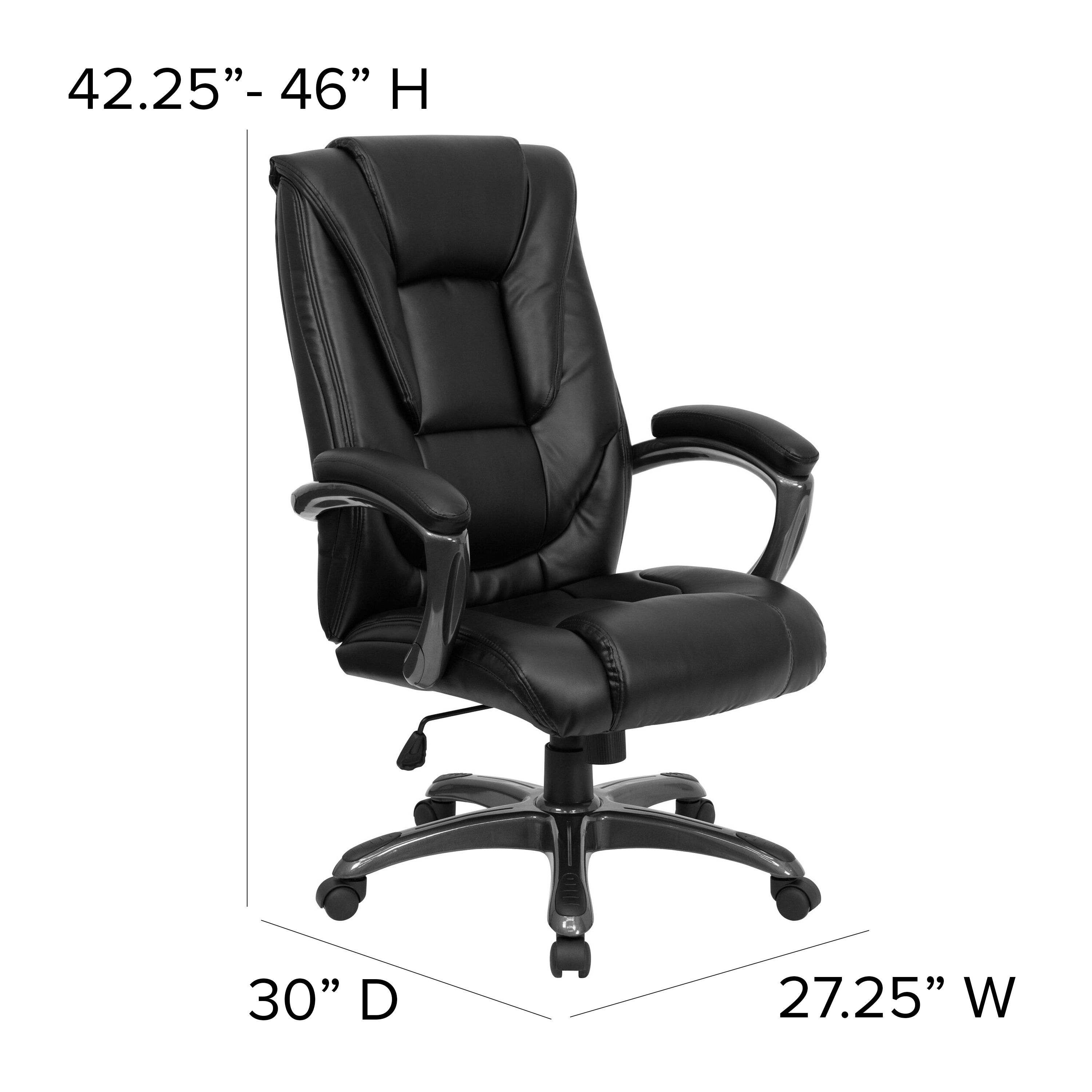 High Back LeatherSoft Layered Upholstered Executive Swivel Ergonomic Office Chair with Smoke Metal Base and Padded Arms