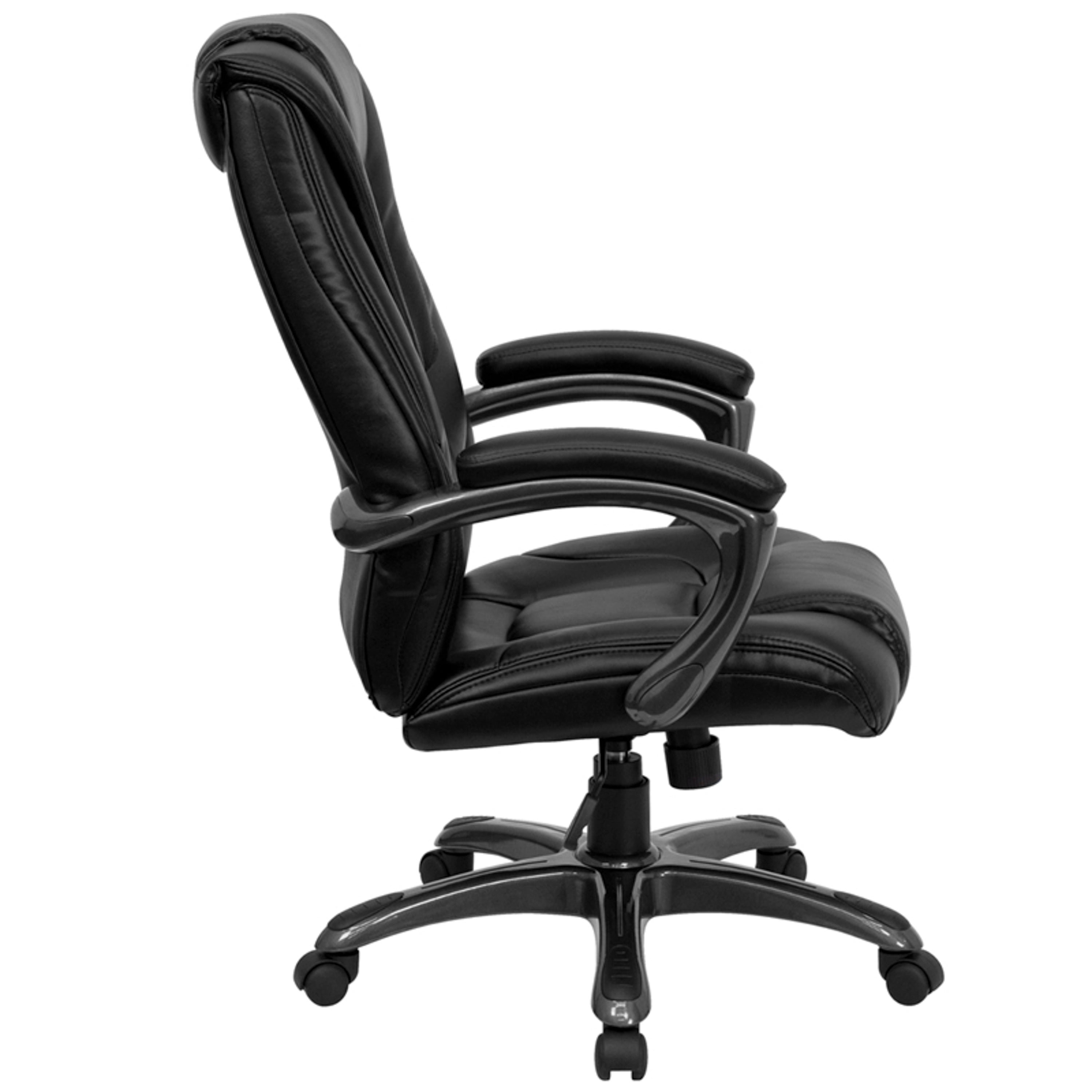 High Back LeatherSoft Layered Upholstered Executive Swivel Ergonomic Office Chair with Smoke Metal Base and Padded Arms-Office Chair-Flash Furniture-Wall2Wall Furnishings