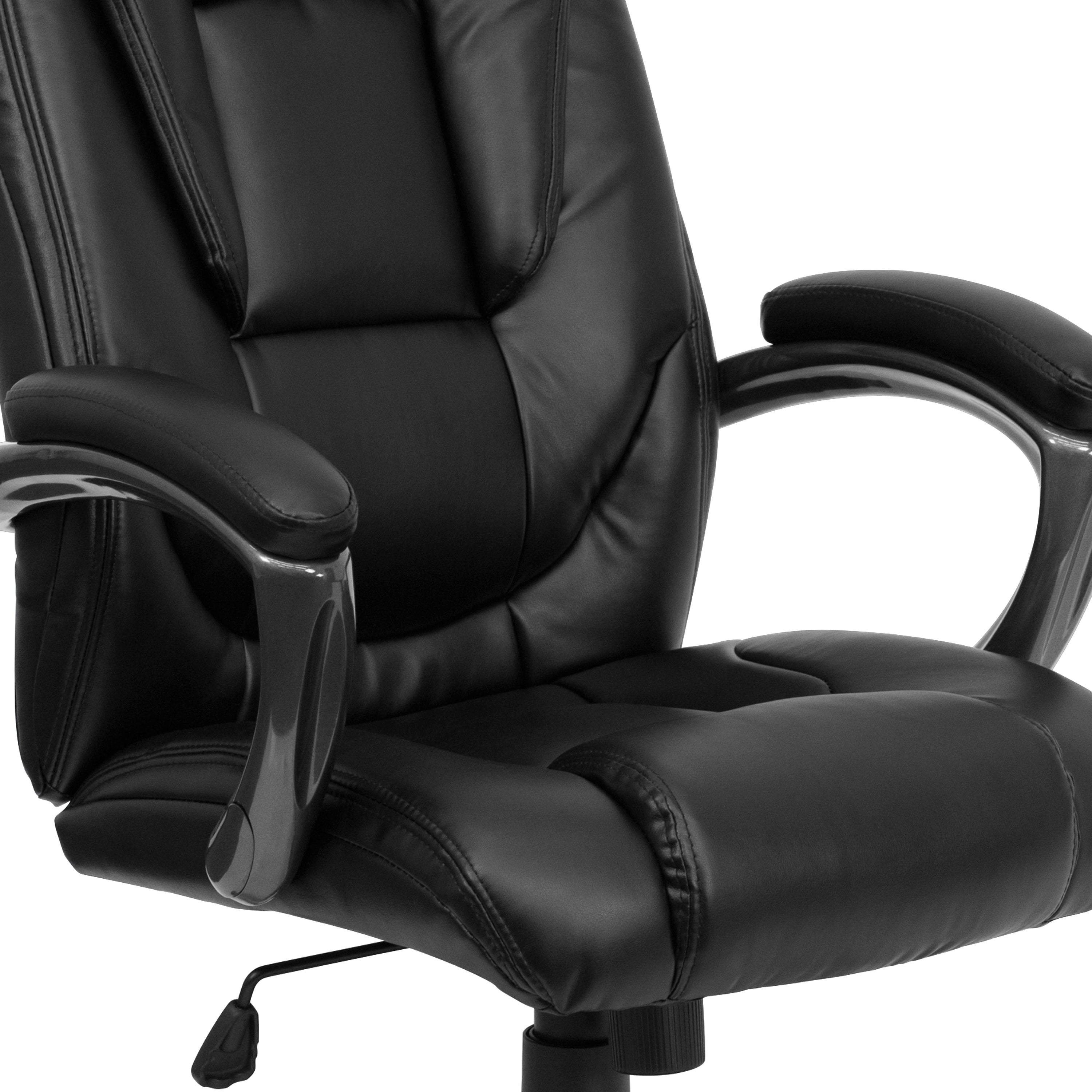 High Back LeatherSoft Layered Upholstered Executive Swivel Ergonomic Office Chair with Smoke Metal Base and Padded Arms