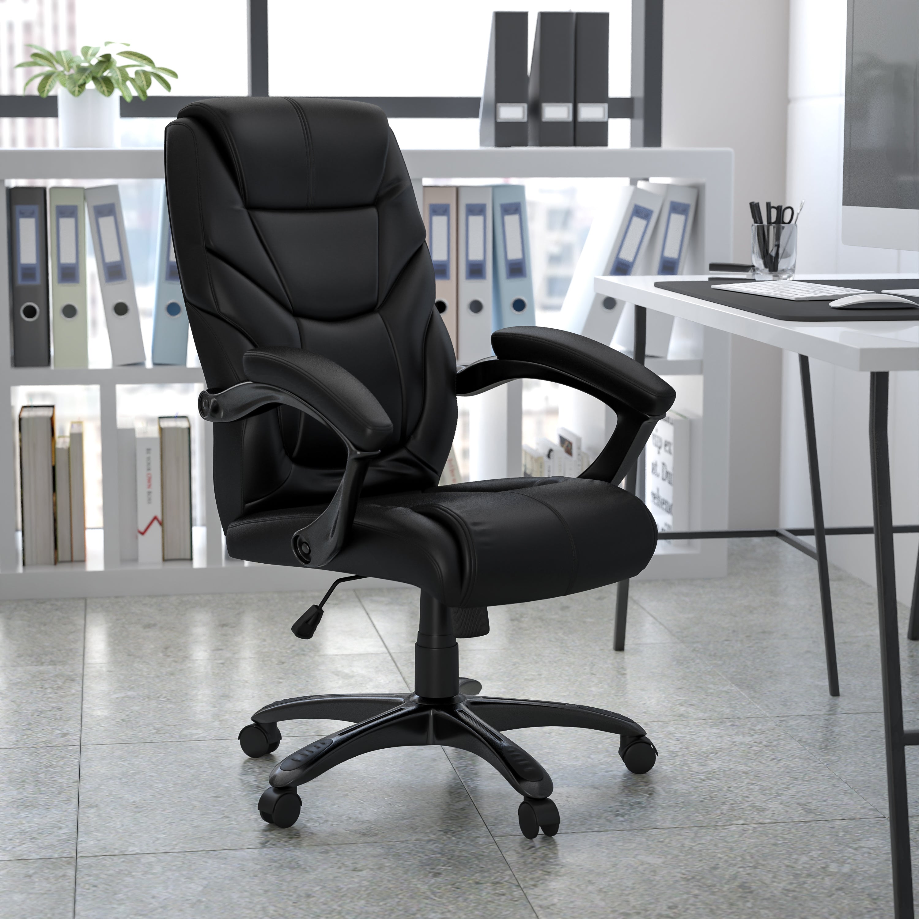 High Back LeatherSoft Executive Swivel Ergonomic Office Chair with Arms-Office Chair-Flash Furniture-Wall2Wall Furnishings