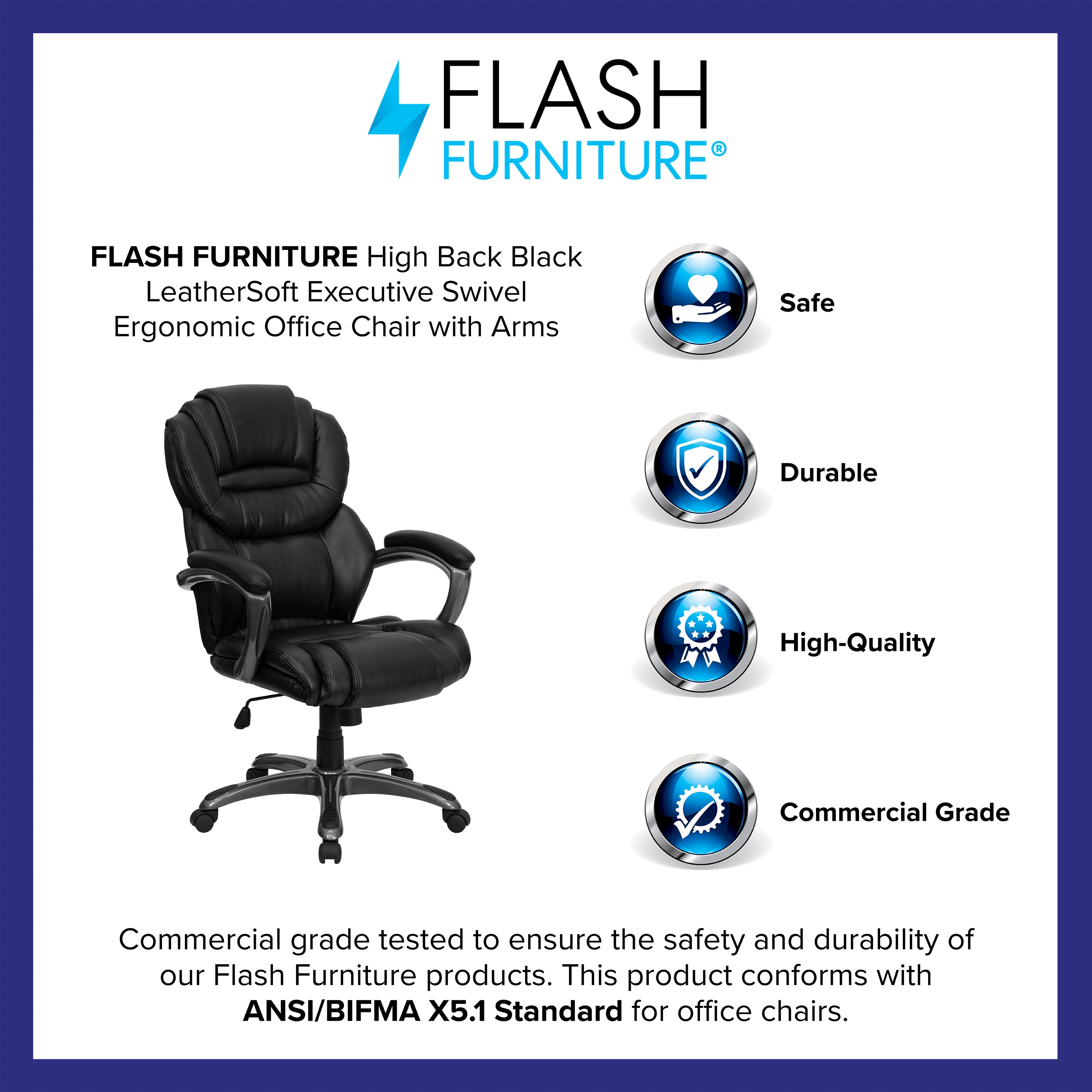 High Back Executive Swivel Ergonomic Office Chair with Accent Layered Seat and Back and Padded Arms