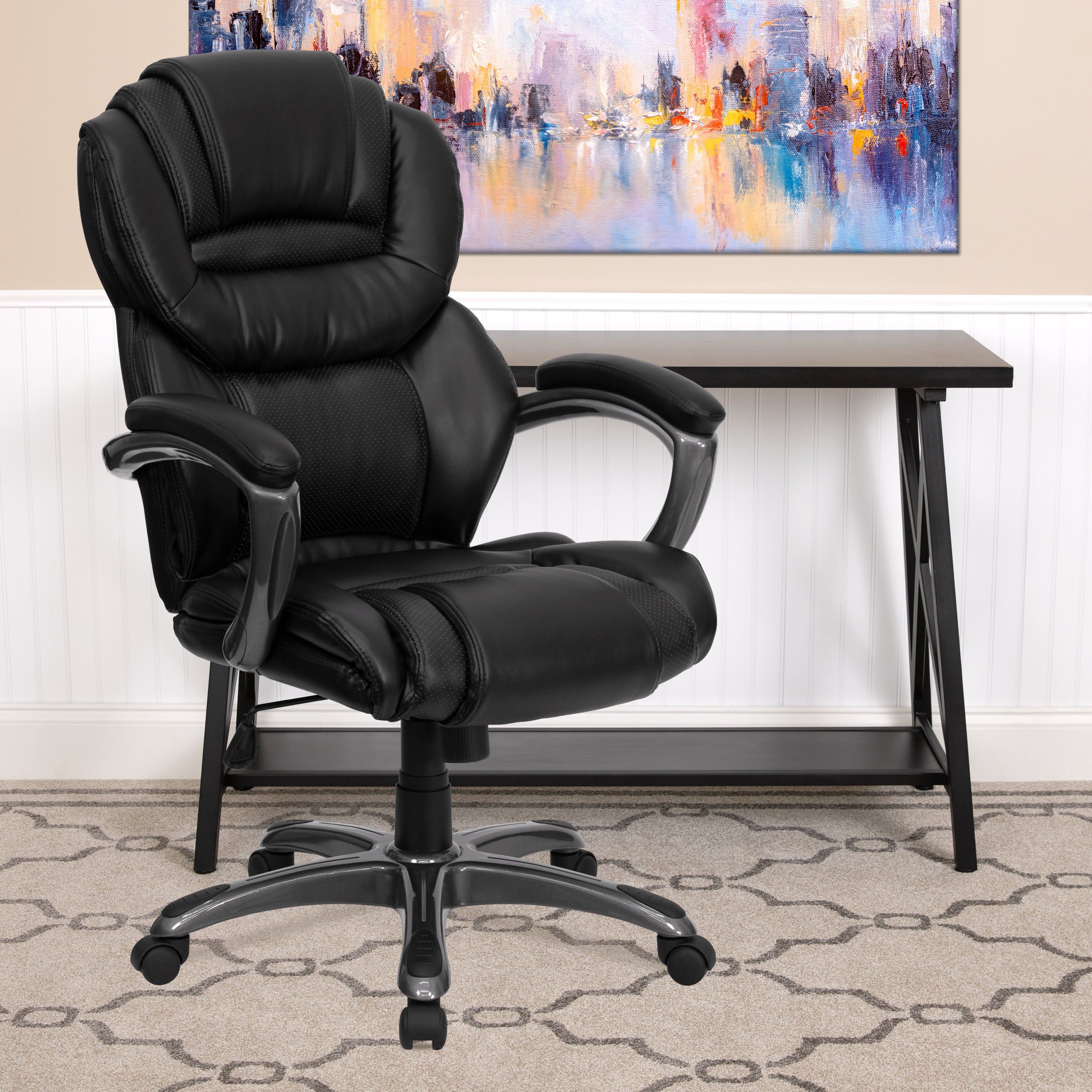 High Back Executive Swivel Ergonomic Office Chair with Accent Layered Seat and Back and Padded Arms