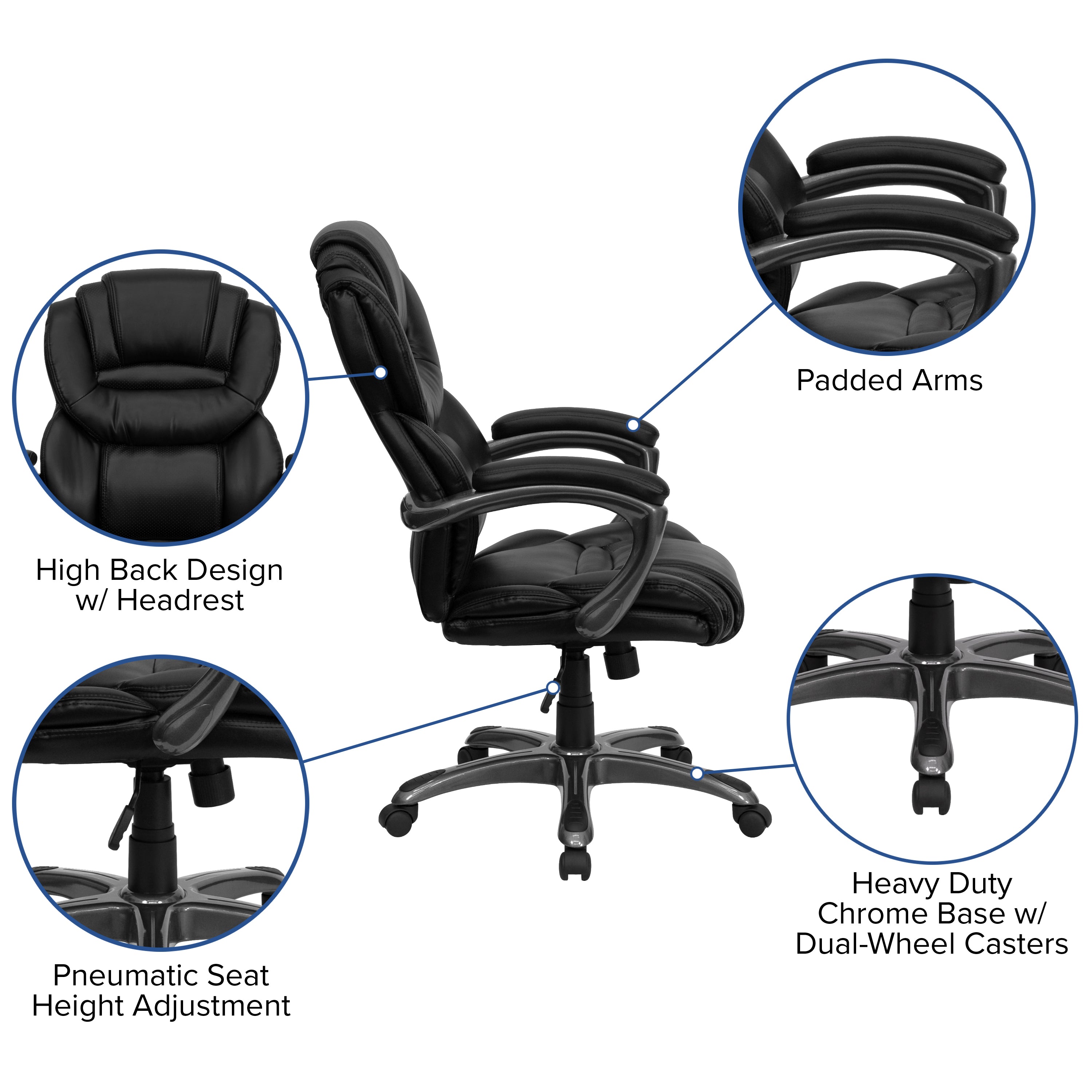 High Back Executive Swivel Ergonomic Office Chair with Accent Layered Seat and Back and Padded Arms