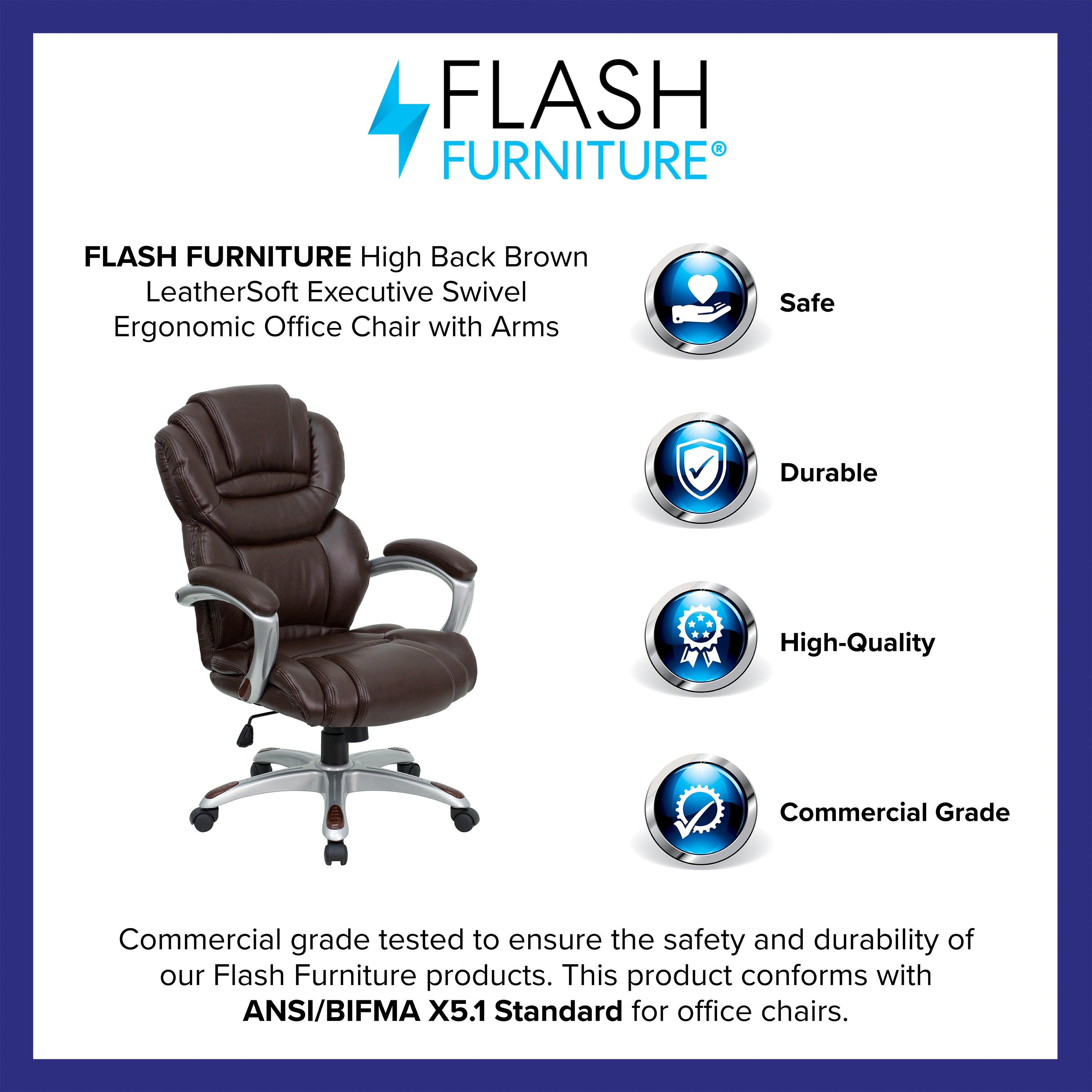 High Back Executive Swivel Ergonomic Office Chair with Accent Layered Seat and Back and Padded Arms