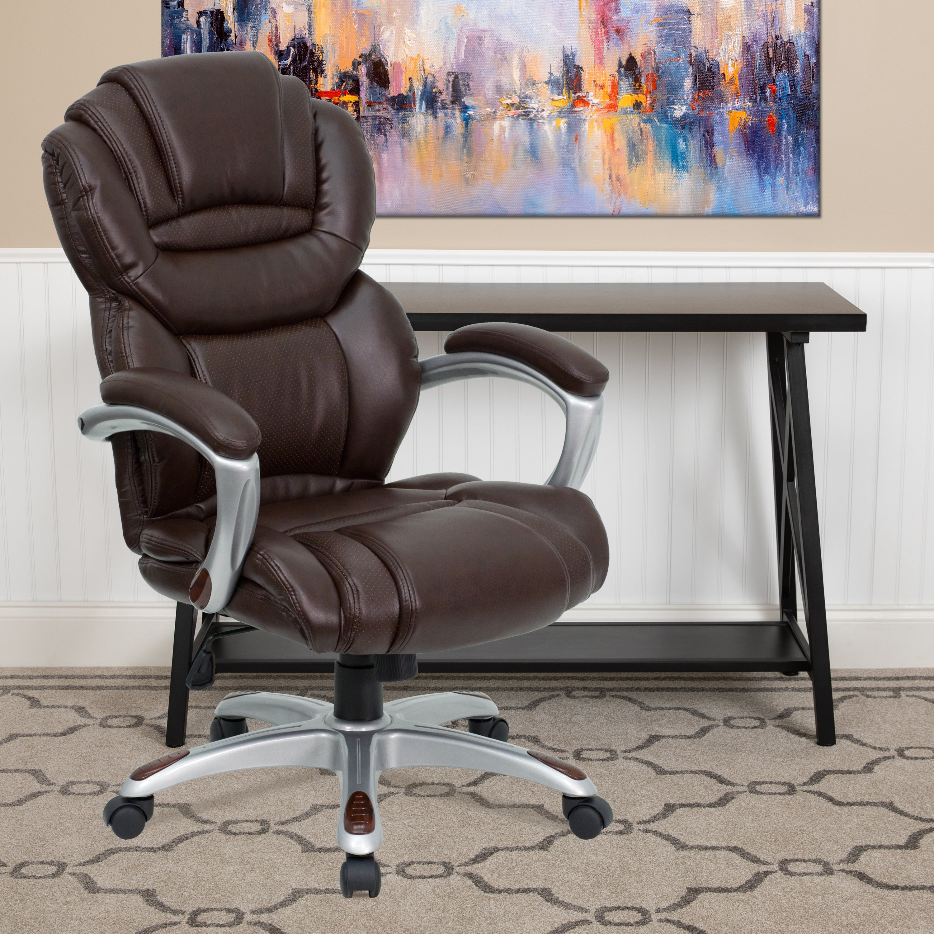 High Back Executive Swivel Ergonomic Office Chair with Accent Layered Seat and Back and Padded Arms