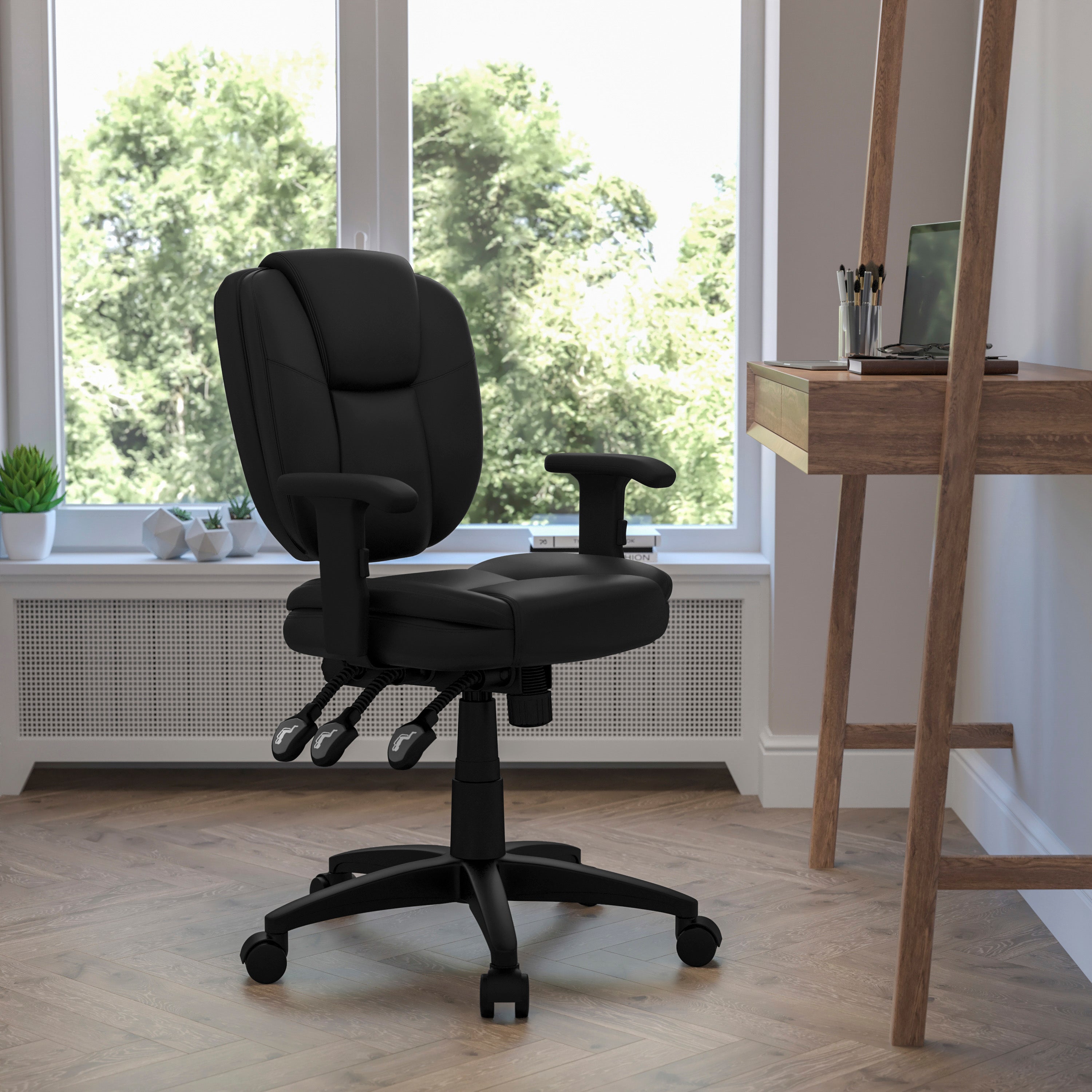 Mid-Back Multifunction Swivel Ergonomic Task Office Chair with Pillow Top Cushioning and Adjustable Arms