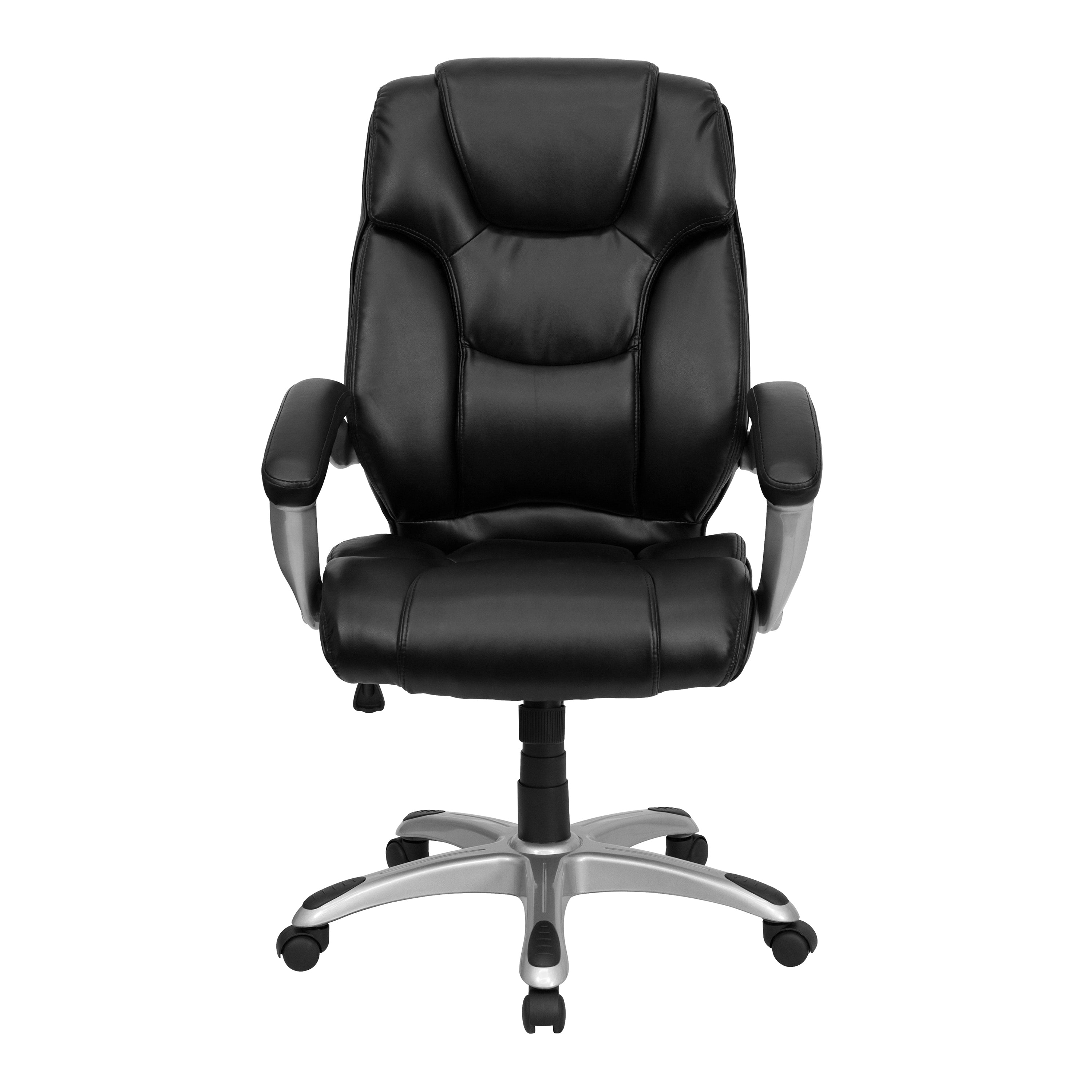 High Back LeatherSoft Layered Upholstered Executive Swivel Ergonomic Office Chair with Silver Nylon Base and Arms-Office Chair-Flash Furniture-Wall2Wall Furnishings