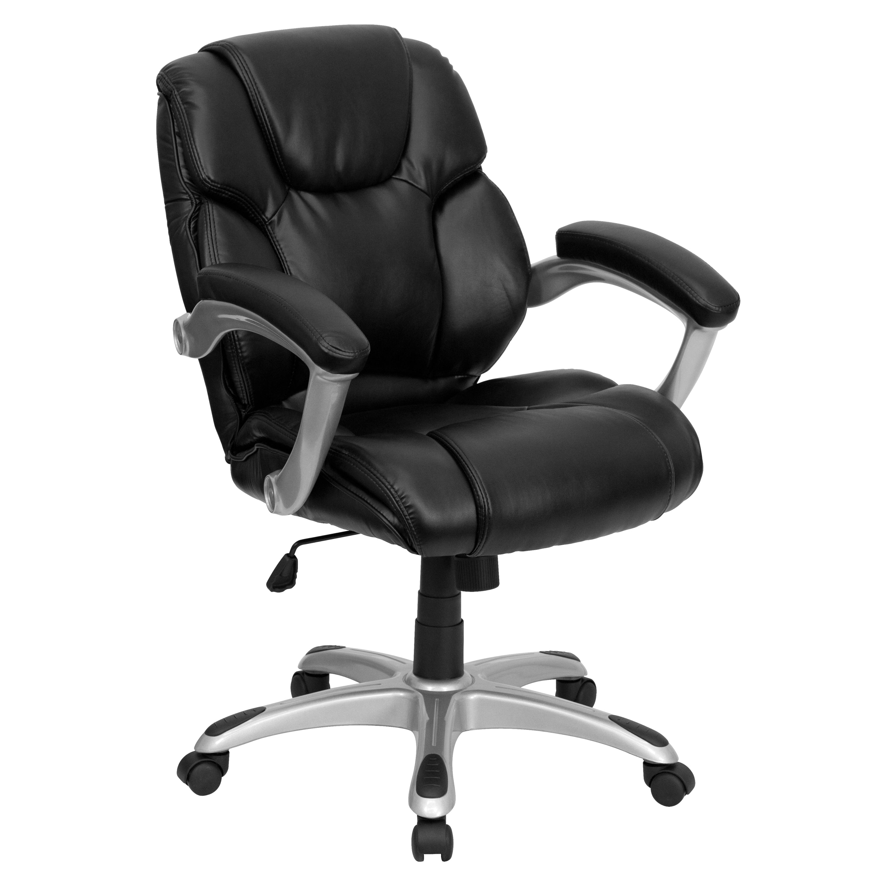 Mid-Back LeatherSoft Layered Upholstered Executive Swivel Ergonomic Office Chair with Silver Nylon Base and Arms-Office Chair-Flash Furniture-Wall2Wall Furnishings