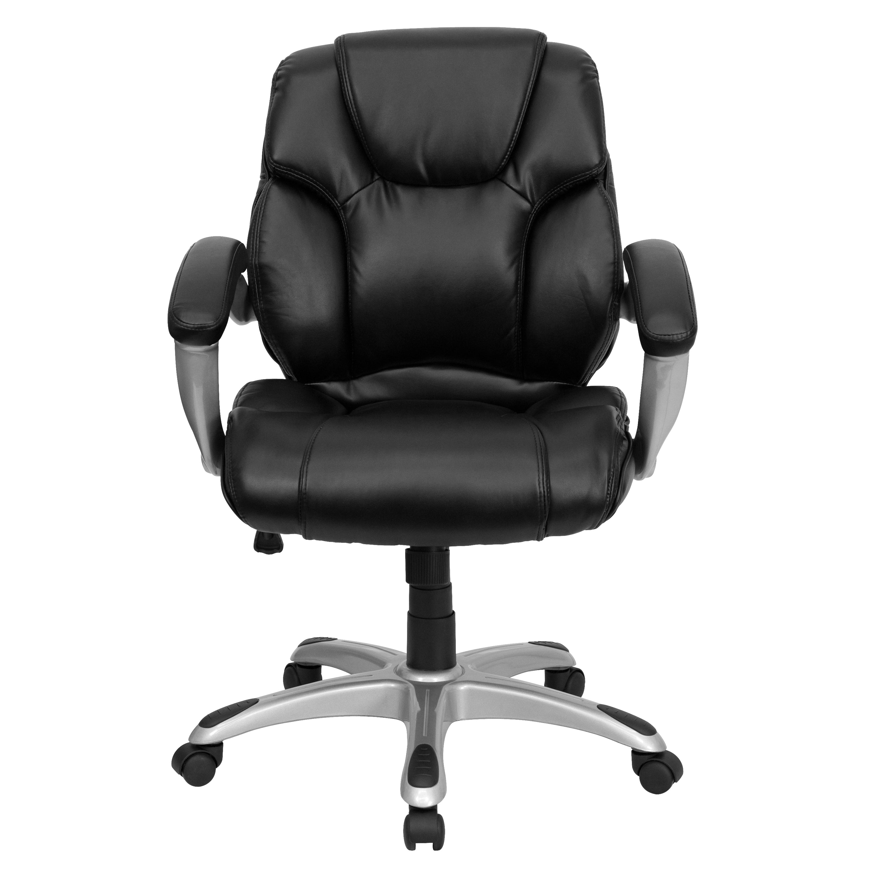 Mid-Back LeatherSoft Layered Upholstered Executive Swivel Ergonomic Office Chair with Silver Nylon Base and Arms-Office Chair-Flash Furniture-Wall2Wall Furnishings