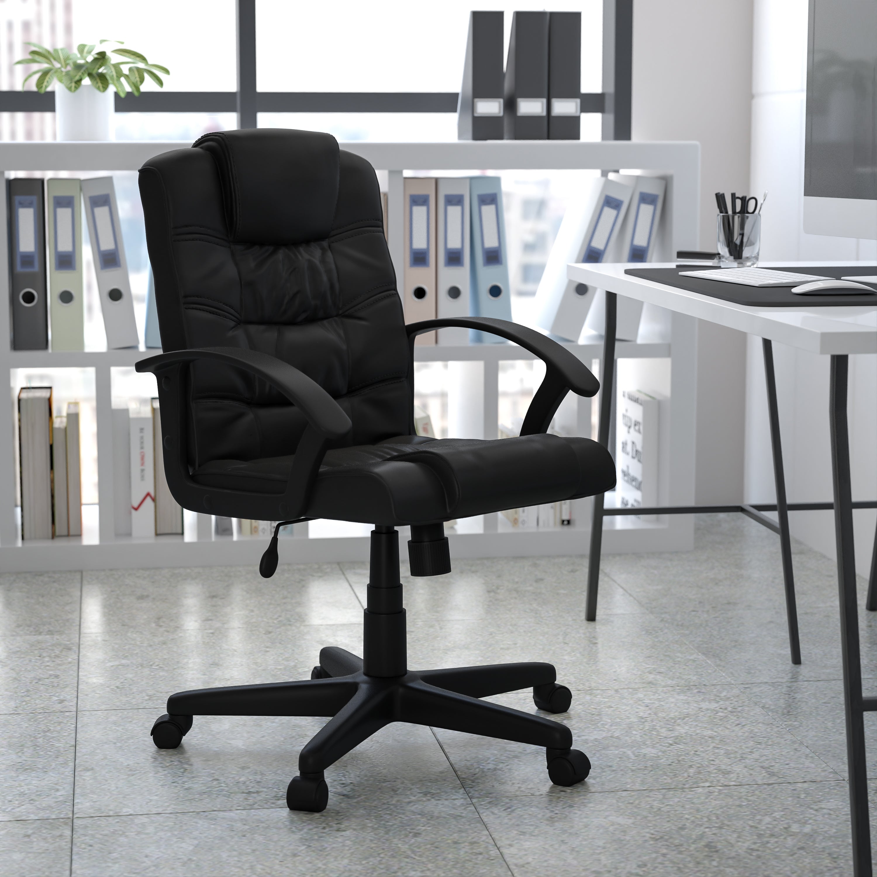 Mid-Back LeatherSoft Ripple and Accent Stitch Upholstered Swivel Task Office Chair with Arms-Office Chair-Flash Furniture-Wall2Wall Furnishings
