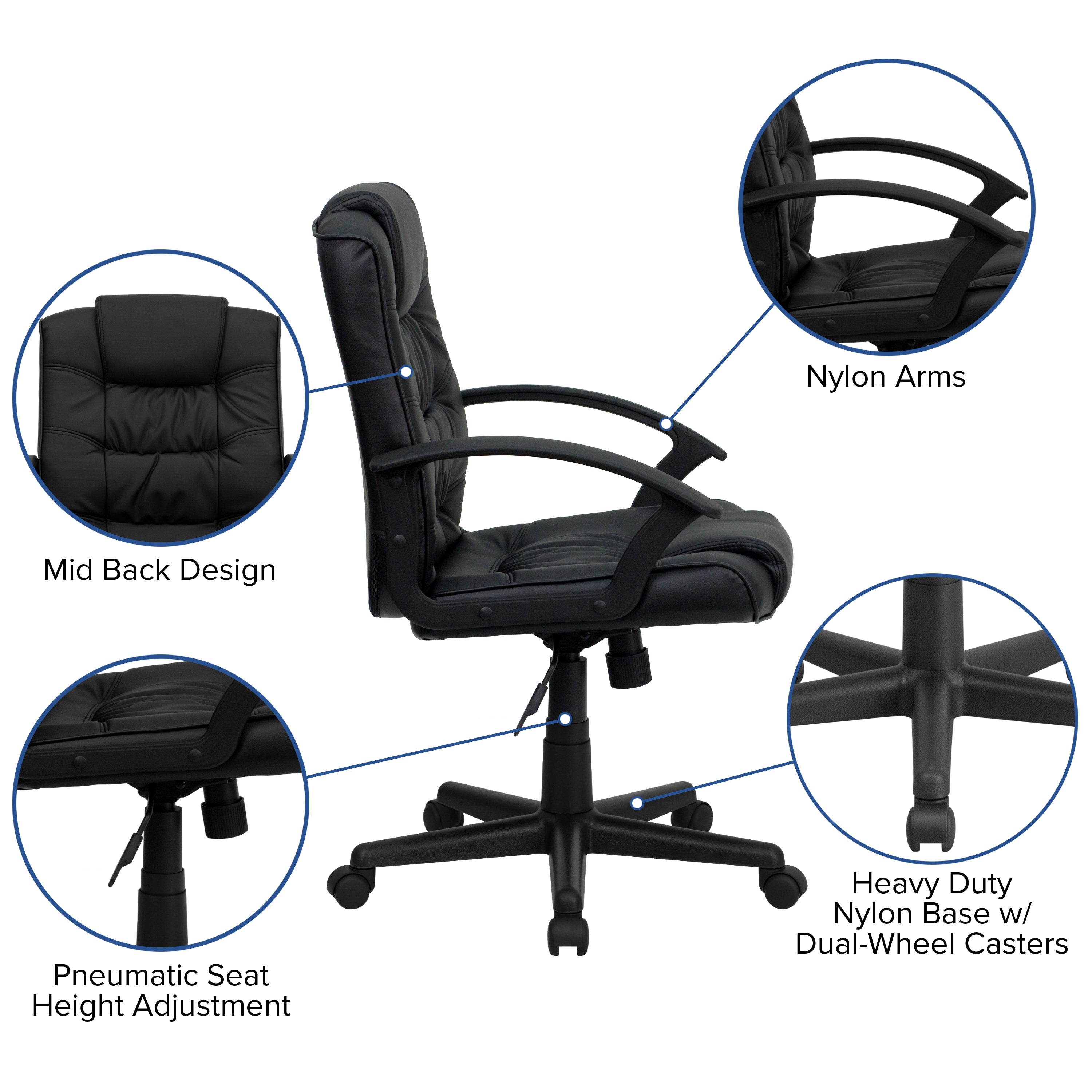 Mid-Back LeatherSoft Ripple and Accent Stitch Upholstered Swivel Task Office Chair with Arms