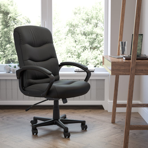 Mid-Back Fabric Executive Swivel Office Chair with Three Line Horizontal Stitch Back and Arms