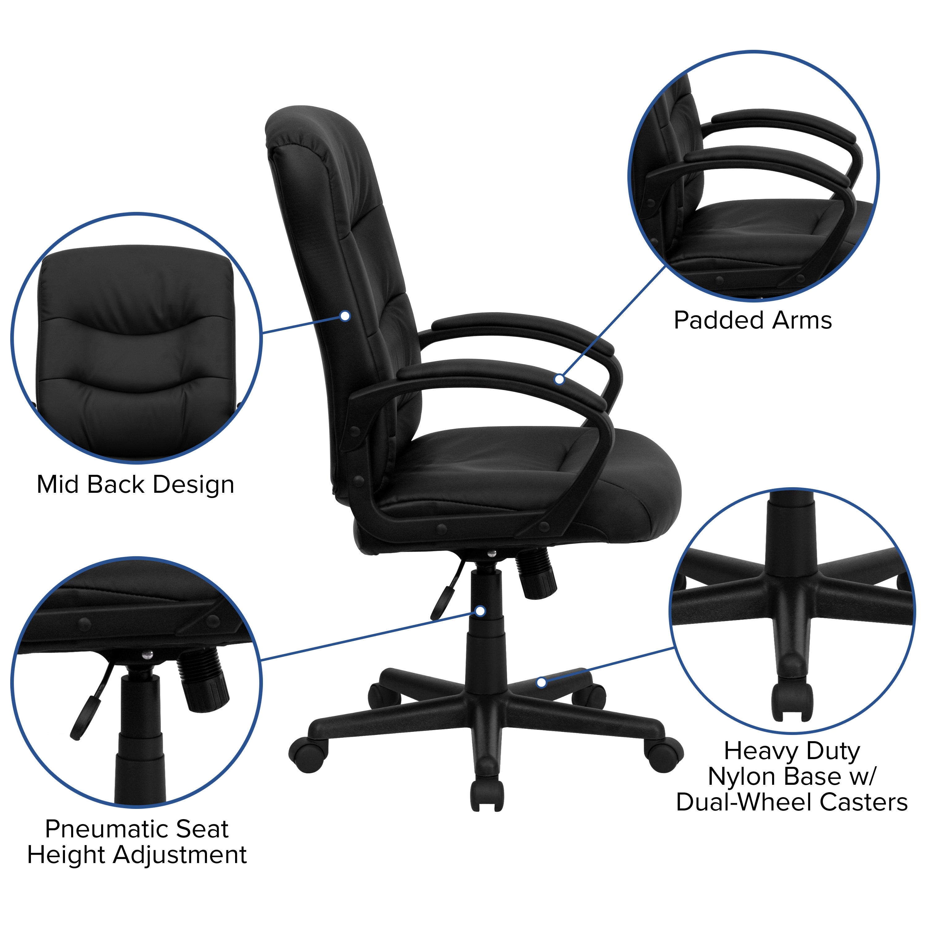 Mid-Back Fabric Executive Swivel Office Chair with Three Line Horizontal Stitch Back and Arms