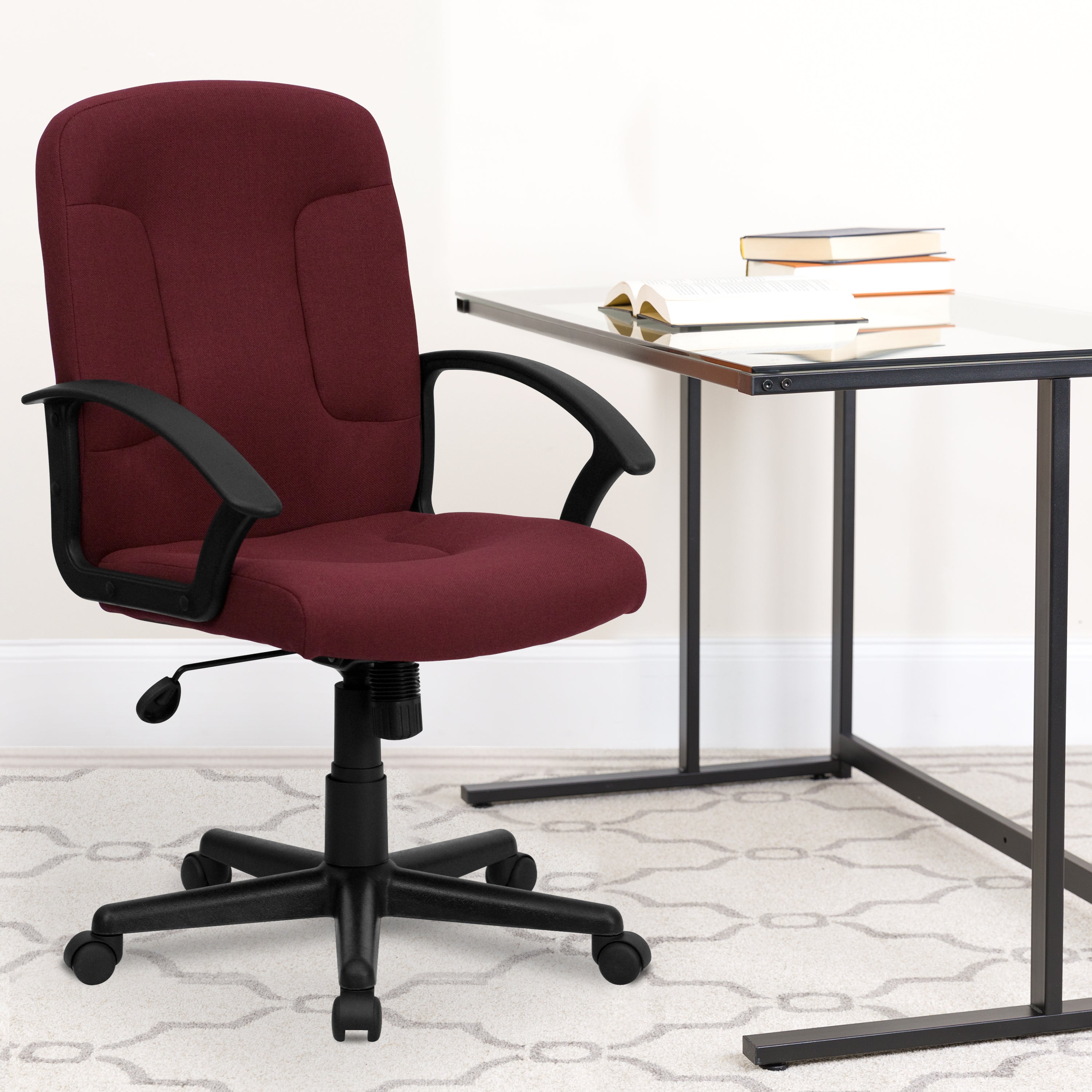 Mid-Back Fabric Executive Swivel Office Chair with Nylon Arms