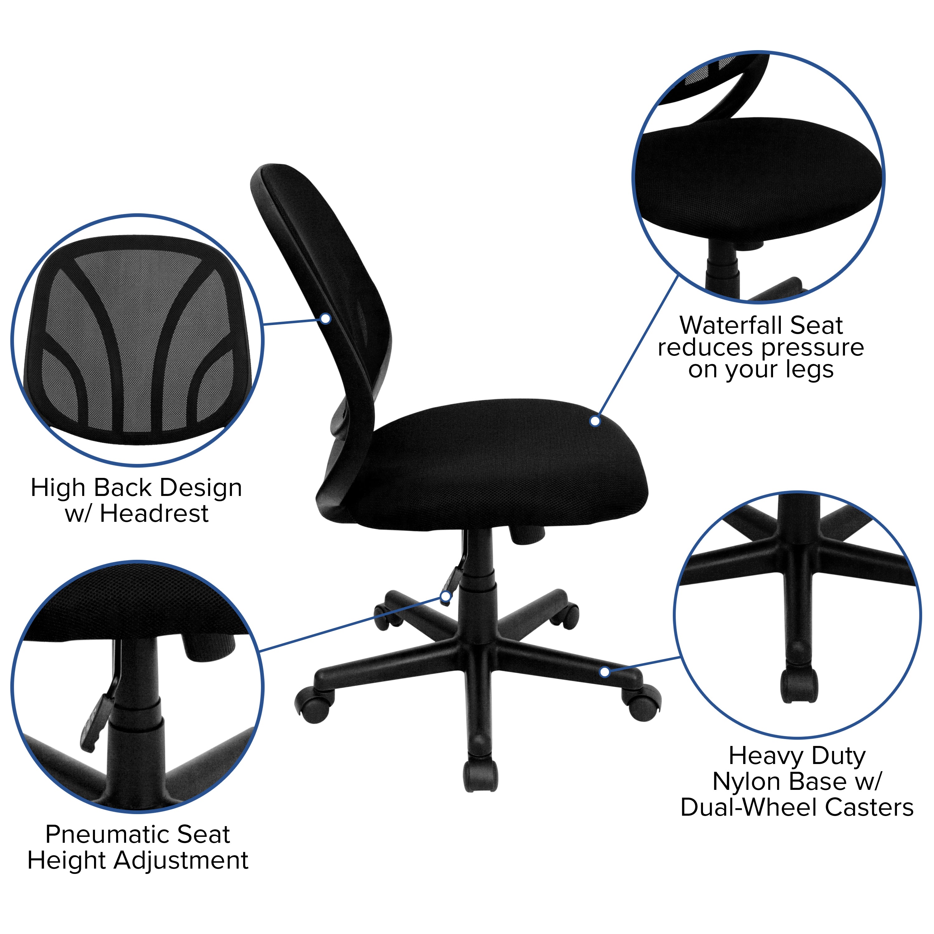 Y-GO Office Chair Mid-Back Mesh Swivel Task Office Chair with Flex Bars-Office Chair-Flash Furniture-Wall2Wall Furnishings