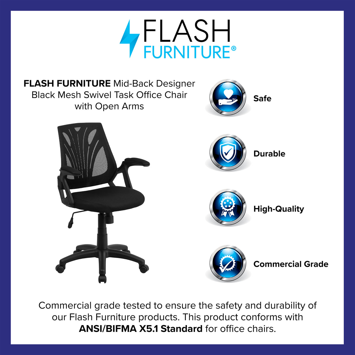 Mid-Back Designer Mesh Swivel Task Office Chair with Open Arms
