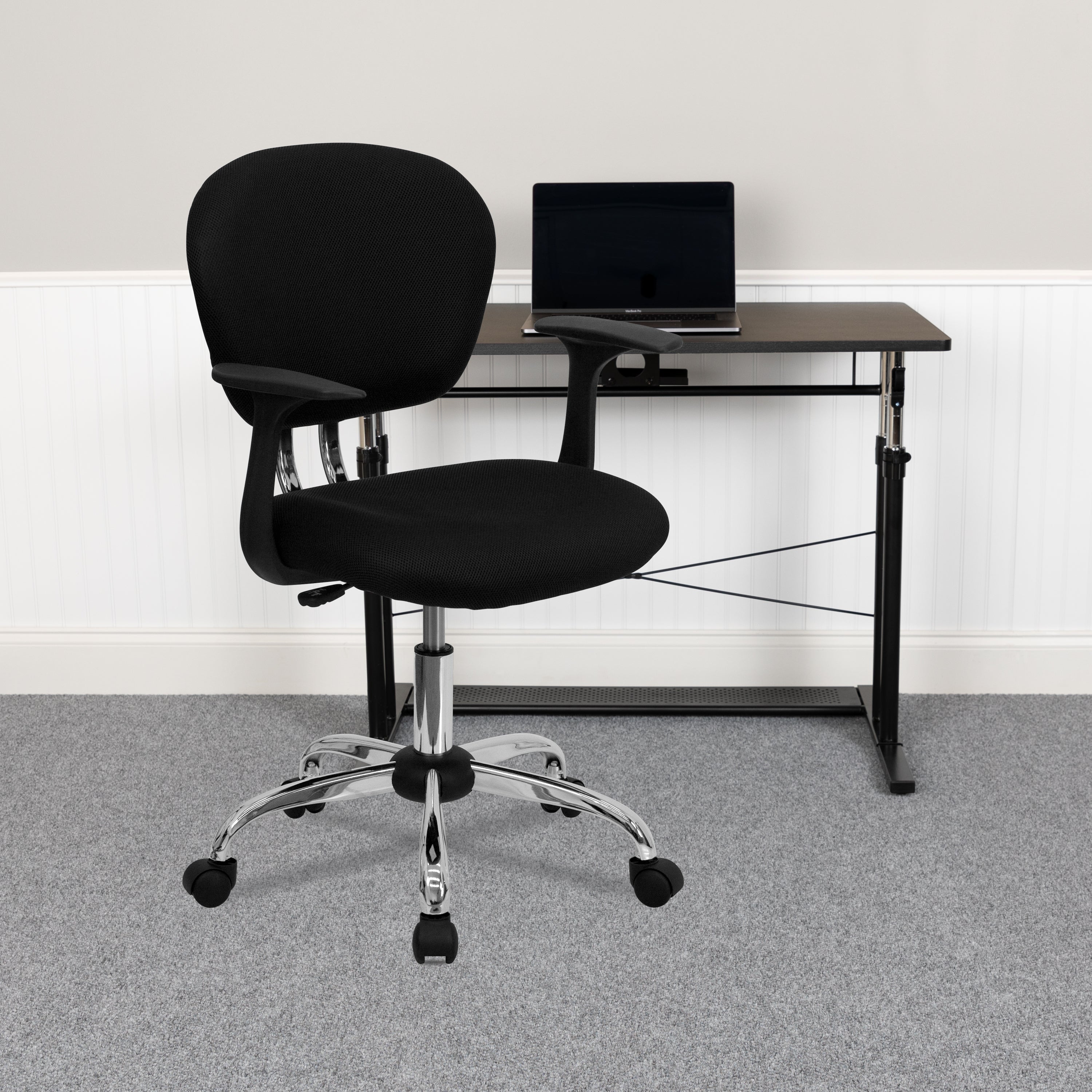 Mid-Back Mesh Padded Swivel Task Office Chair with Chrome Base and Arms