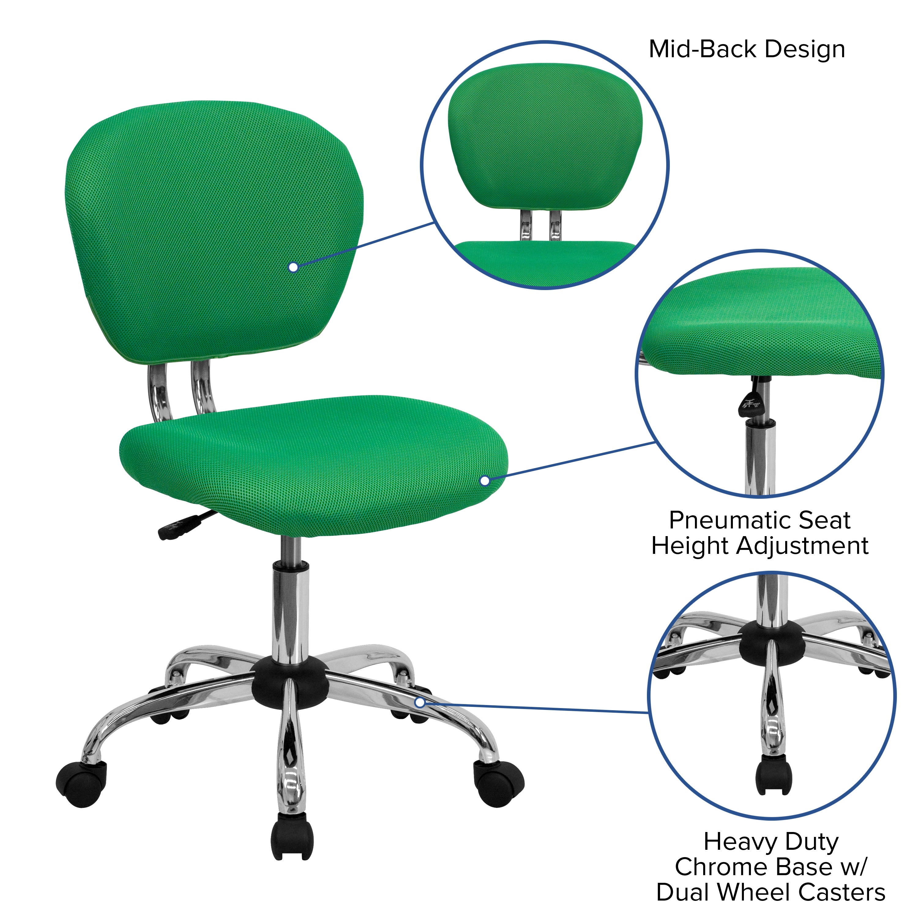 Mid-Back Mesh Padded Swivel Task Office Chair with Chrome Base